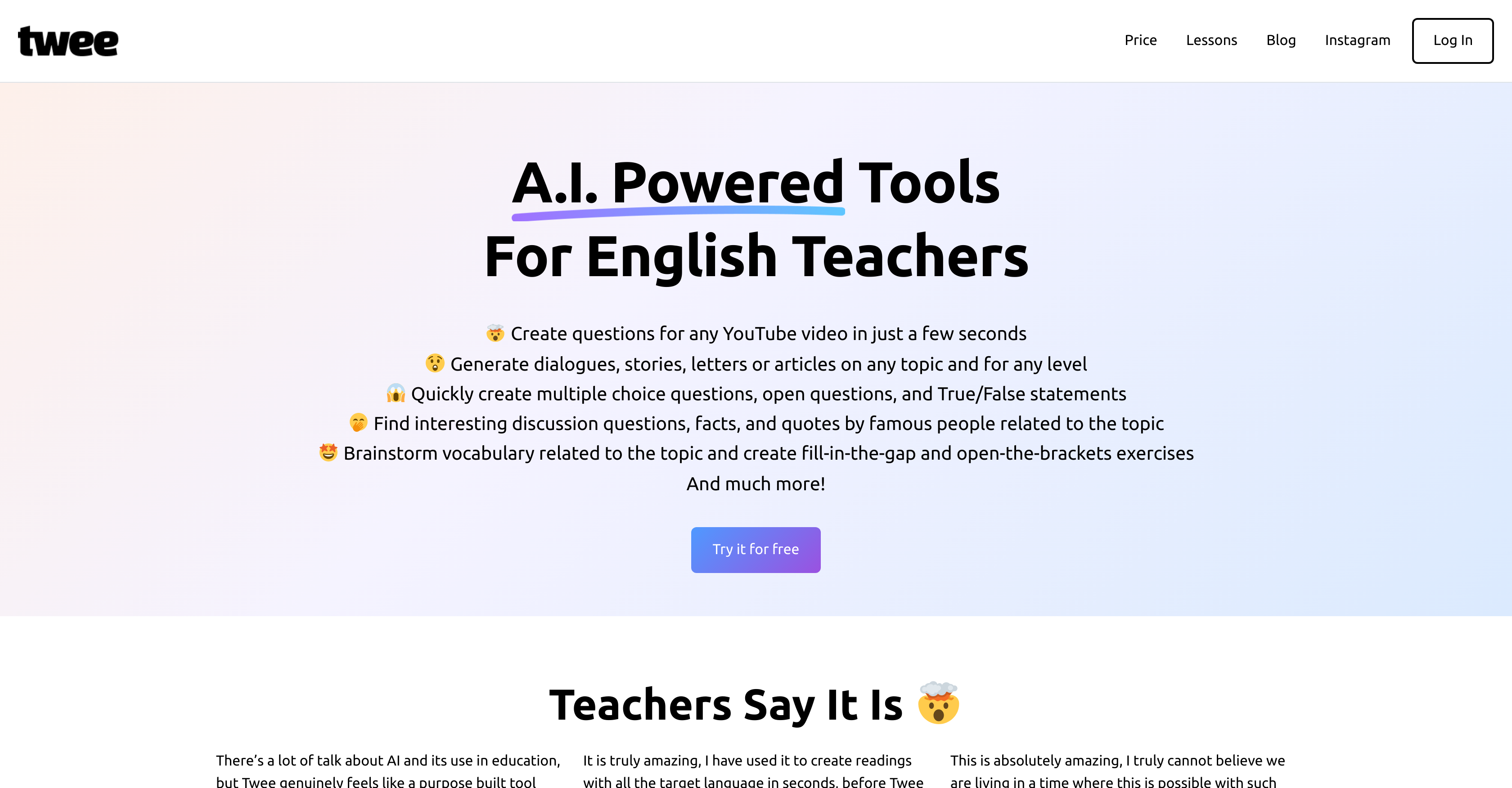 Twee - Screenshot showing the interface and features of this AI tool