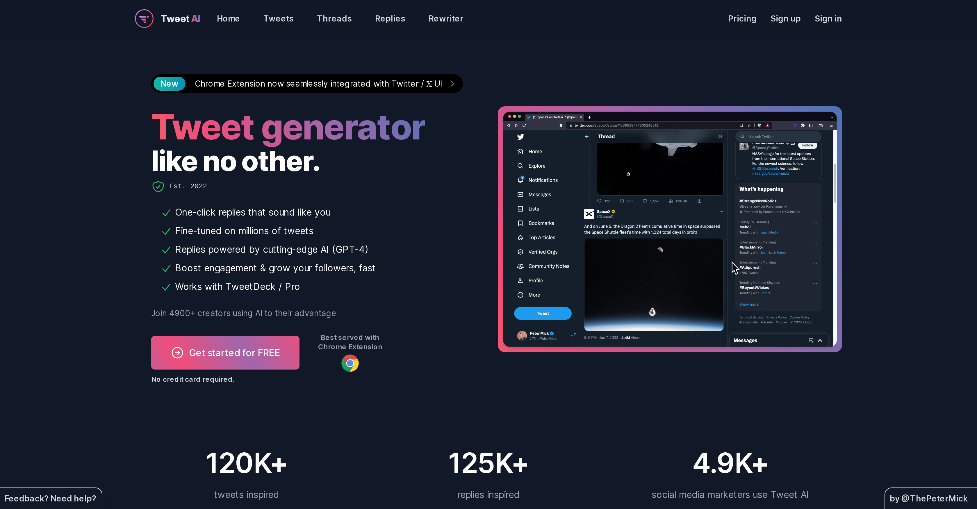 TweetAI - Screenshot showing the interface and features of this AI tool