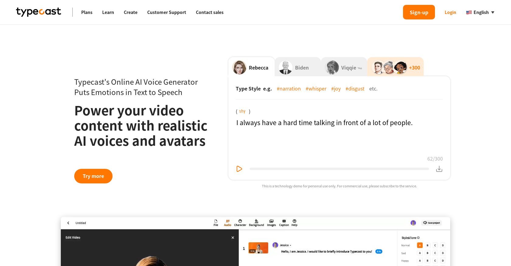Typecast - Screenshot showing the interface and features of this AI tool