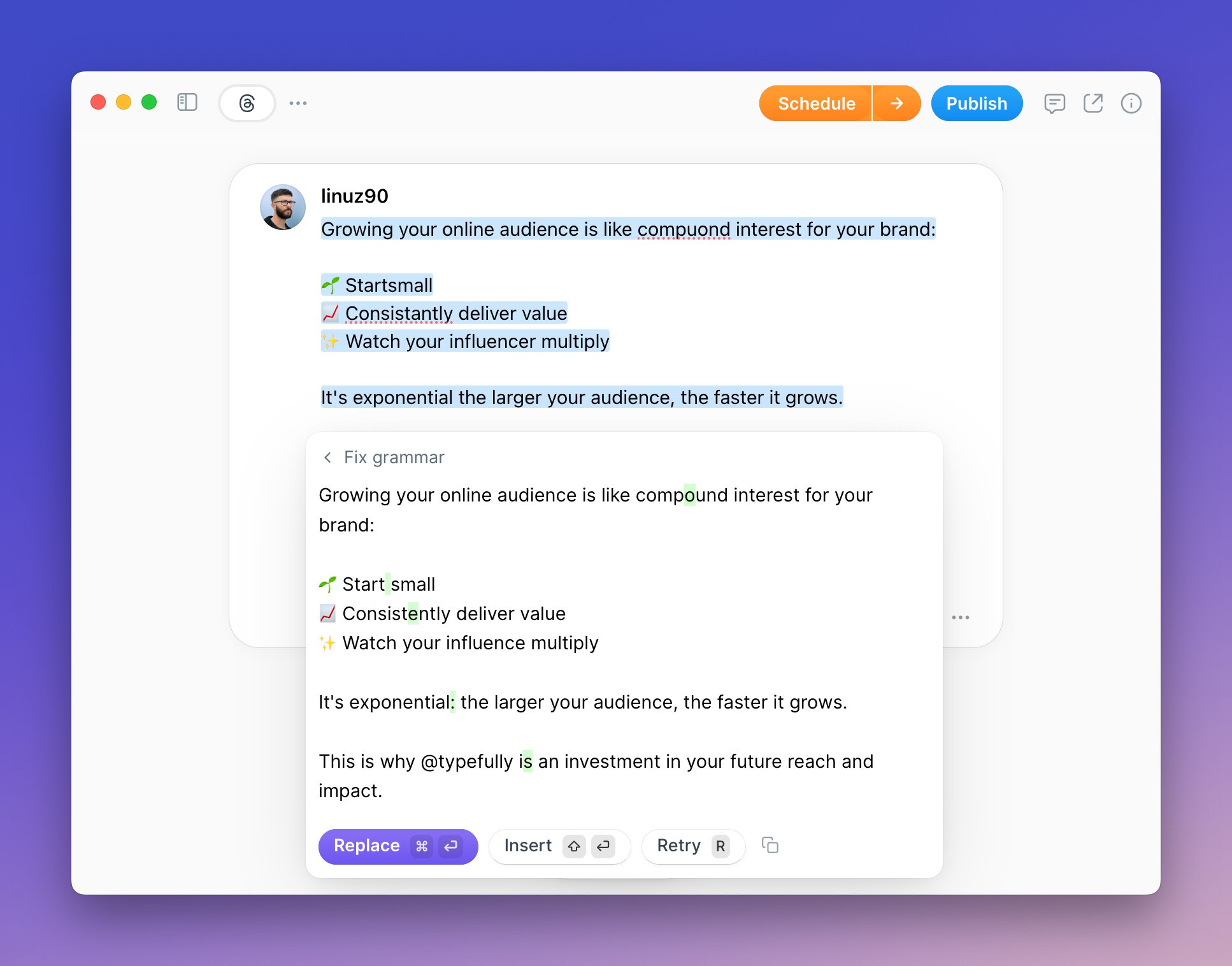 Typefully - Screenshot showing the interface and features of this AI tool