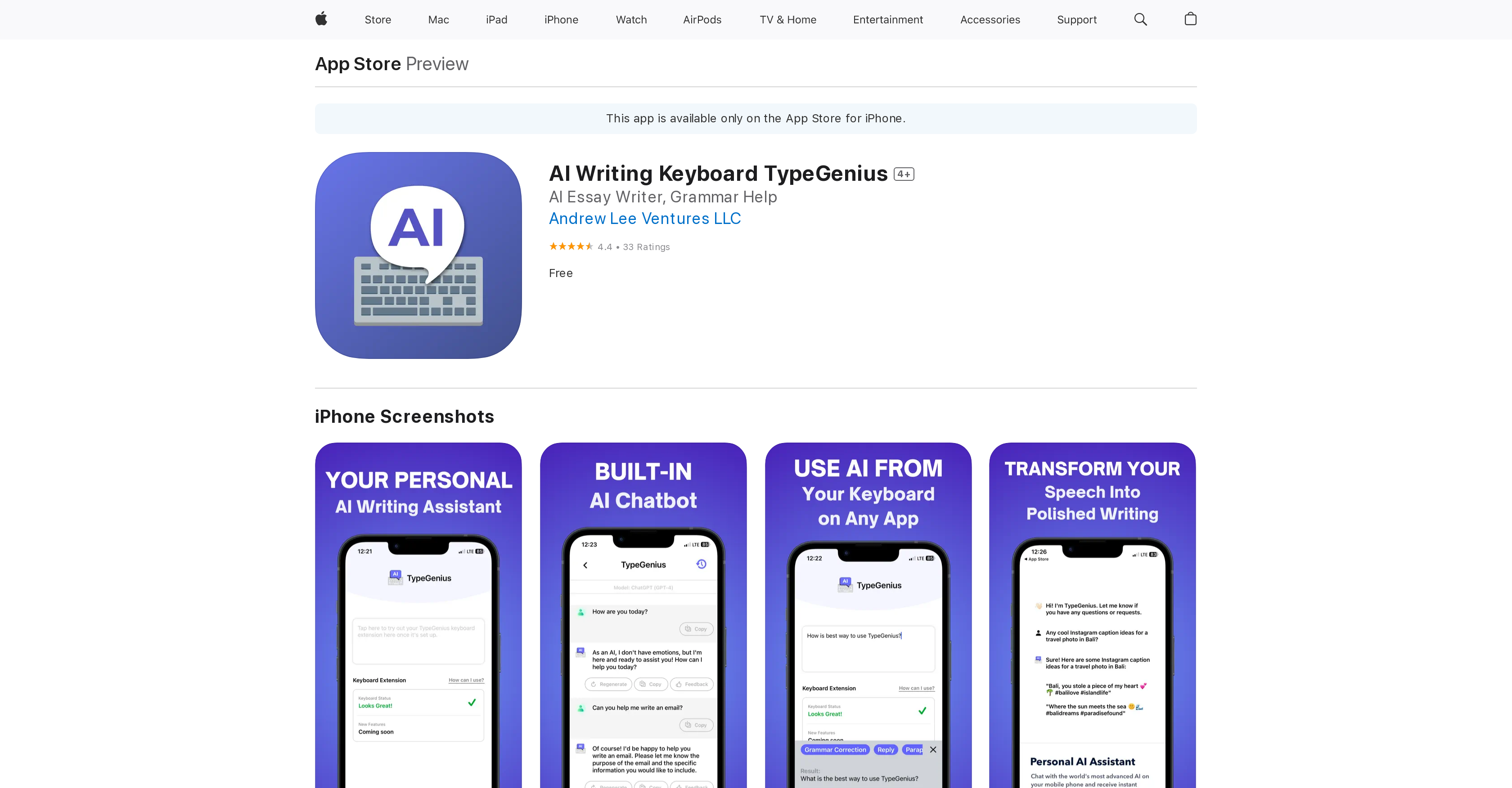 TypeGenius - Screenshot showing the interface and features of this AI tool