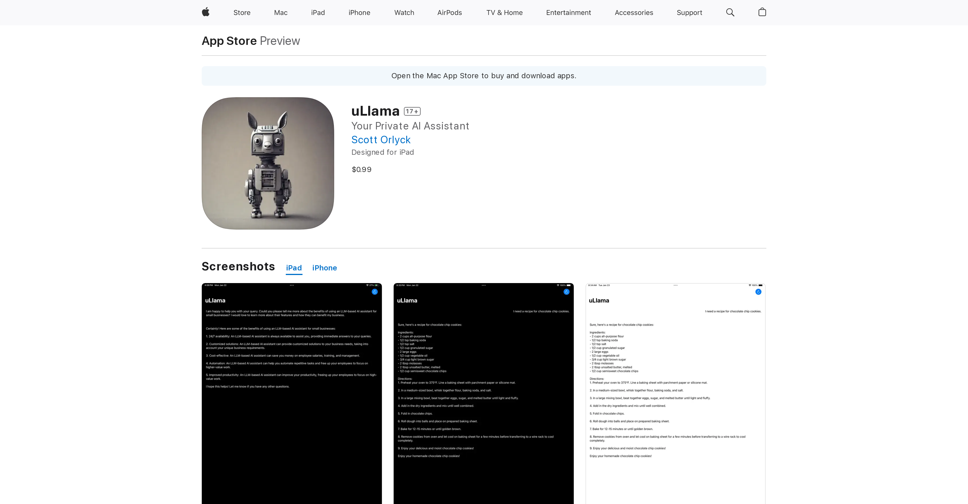 uLlama - Screenshot showing the interface and features of this AI tool