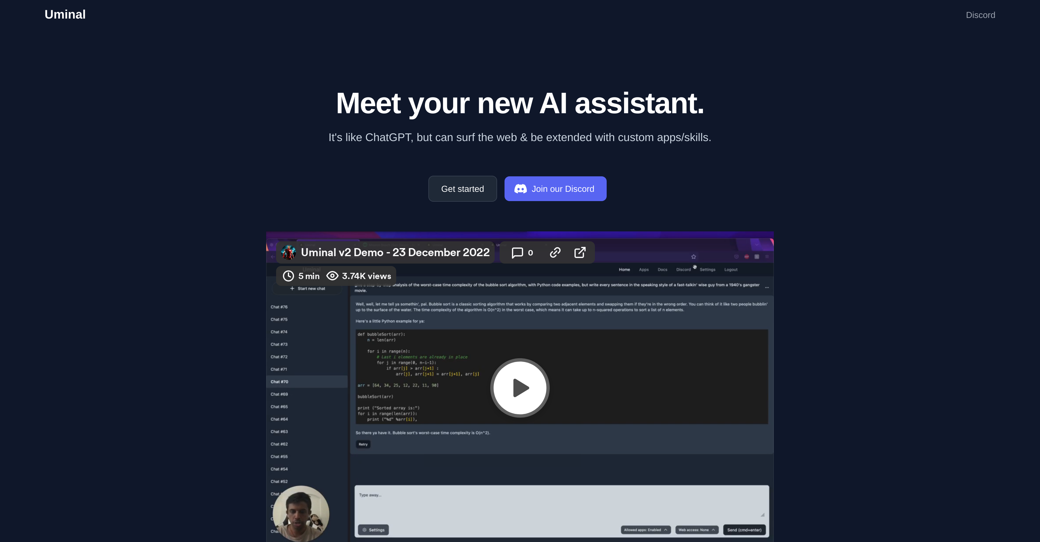 Uminal - Screenshot showing the interface and features of this AI tool