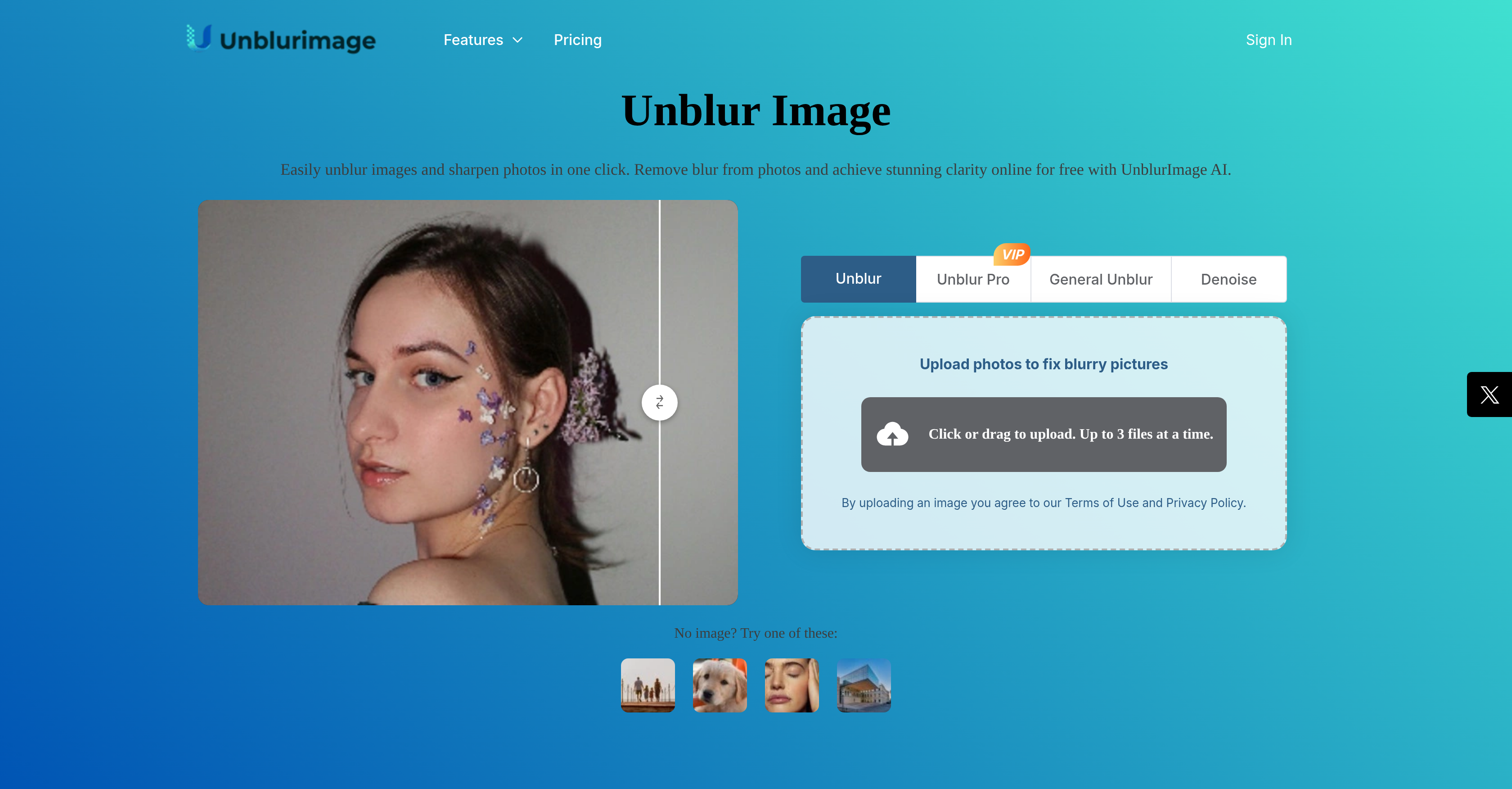 UnblurImage AI - Screenshot showing the interface and features of this AI tool