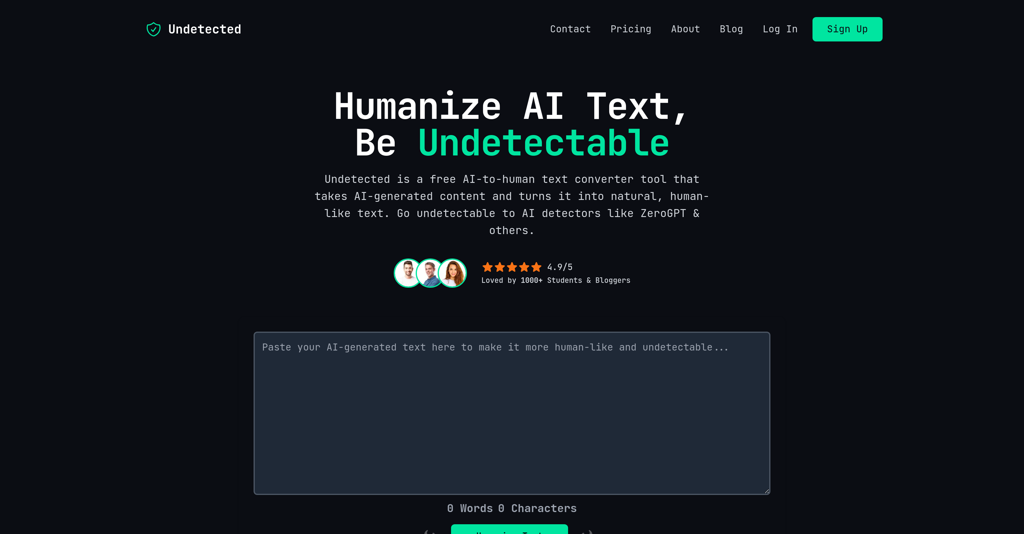 Undetected - Screenshot showing the interface and features of this AI tool