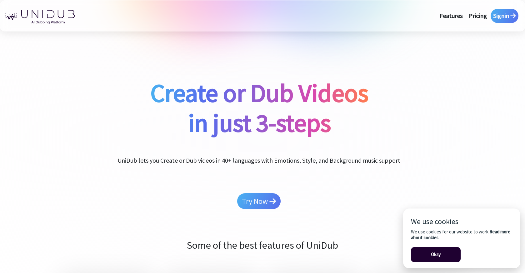 UniDub - Screenshot showing the interface and features of this AI tool
