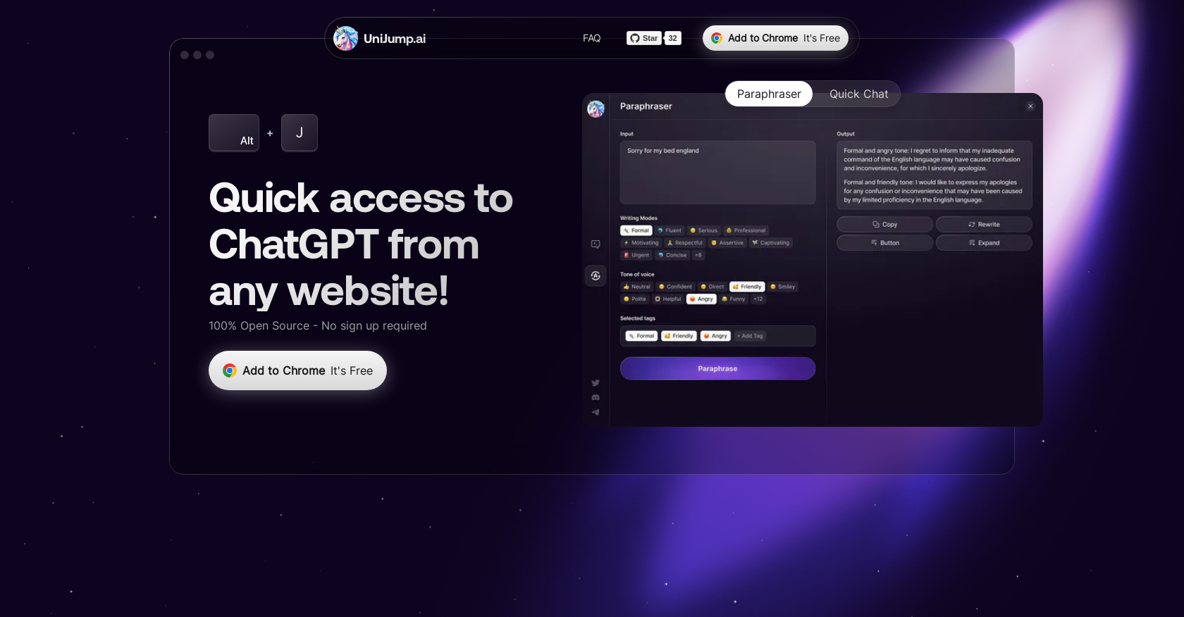 UniJump - Screenshot showing the interface and features of this AI tool