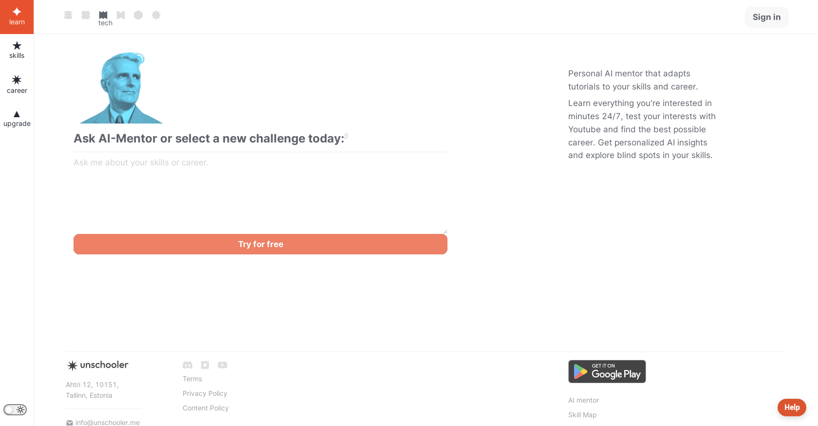Unschooler - Screenshot showing the interface and features of this AI tool
