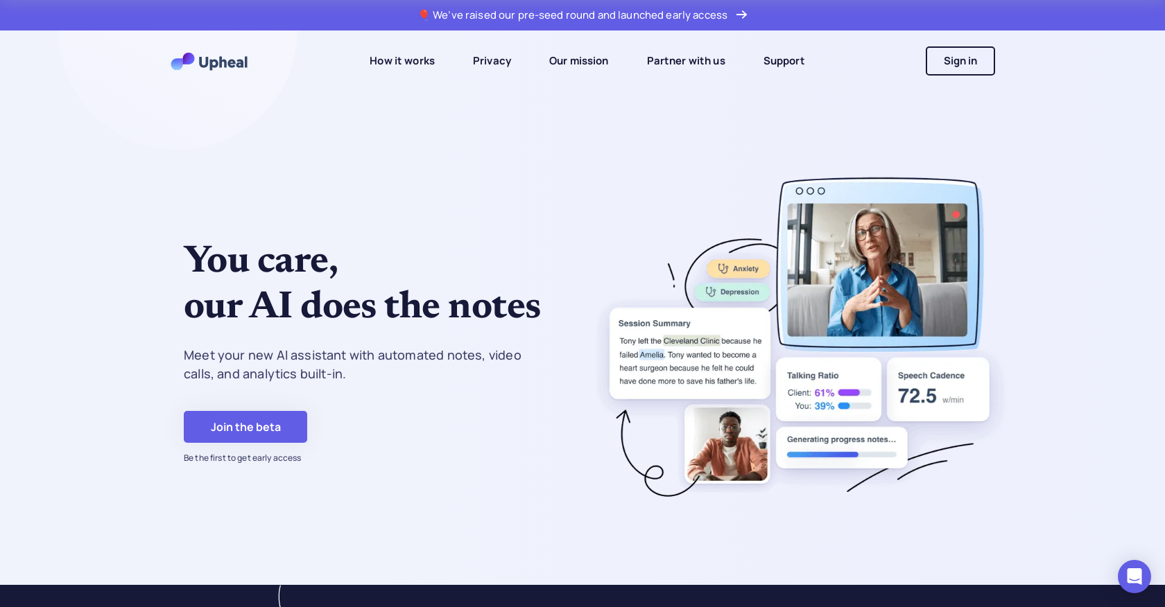 Upheal - Screenshot showing the interface and features of this AI tool