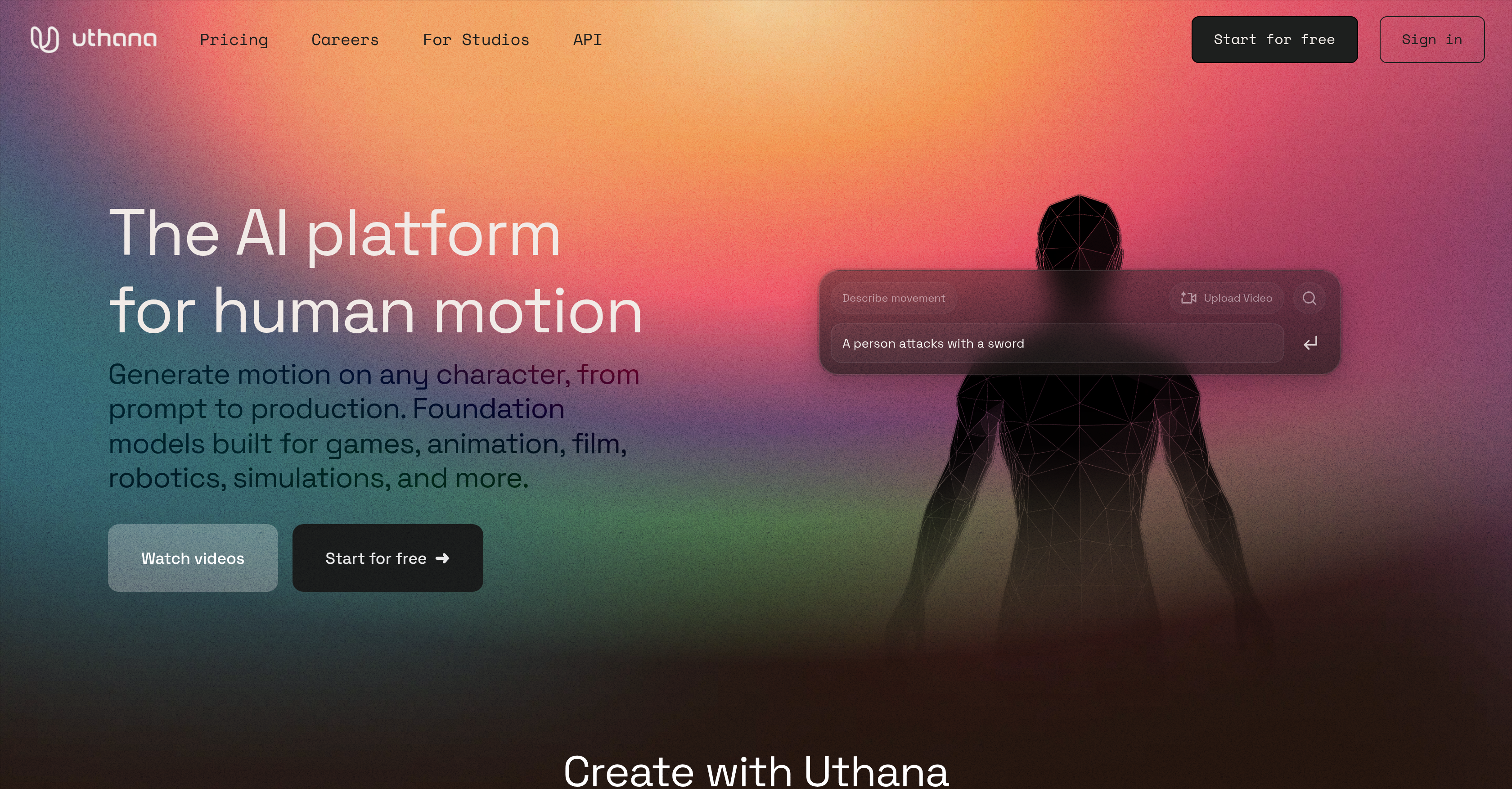 Uthana - Screenshot showing the interface and features of this AI tool