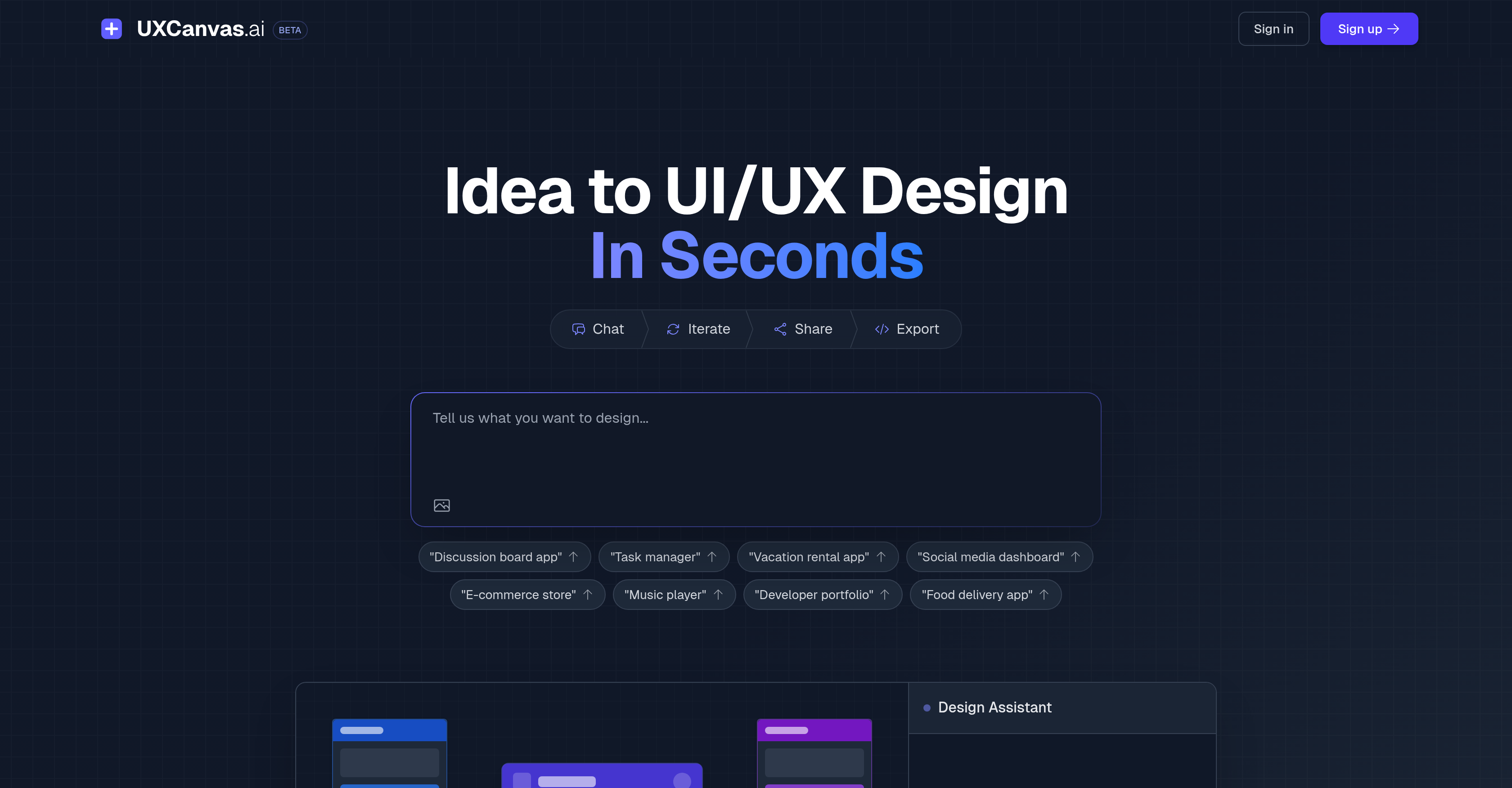 UXCanvas.ai - Screenshot showing the interface and features of this AI tool