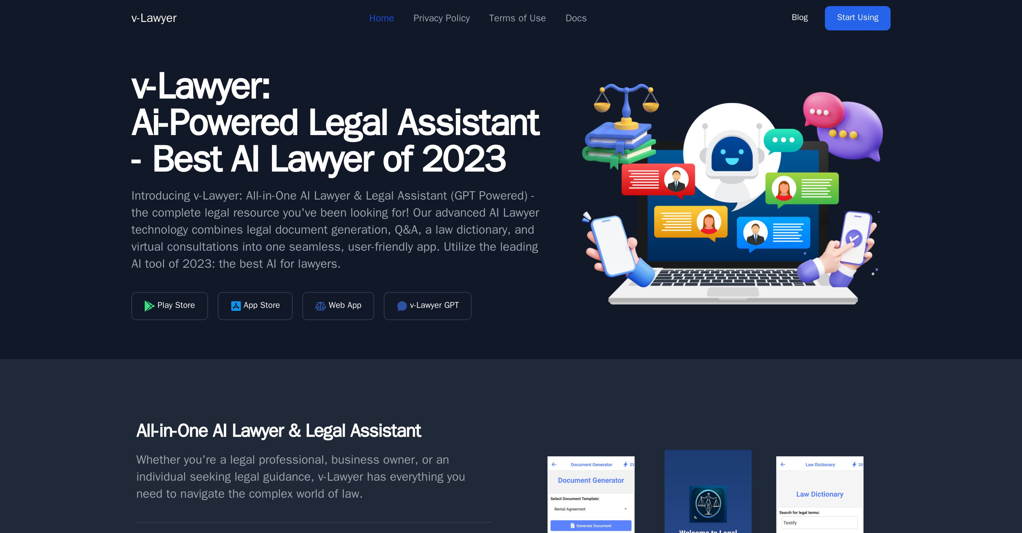 v-Lawyer - Screenshot showing the interface and features of this AI tool