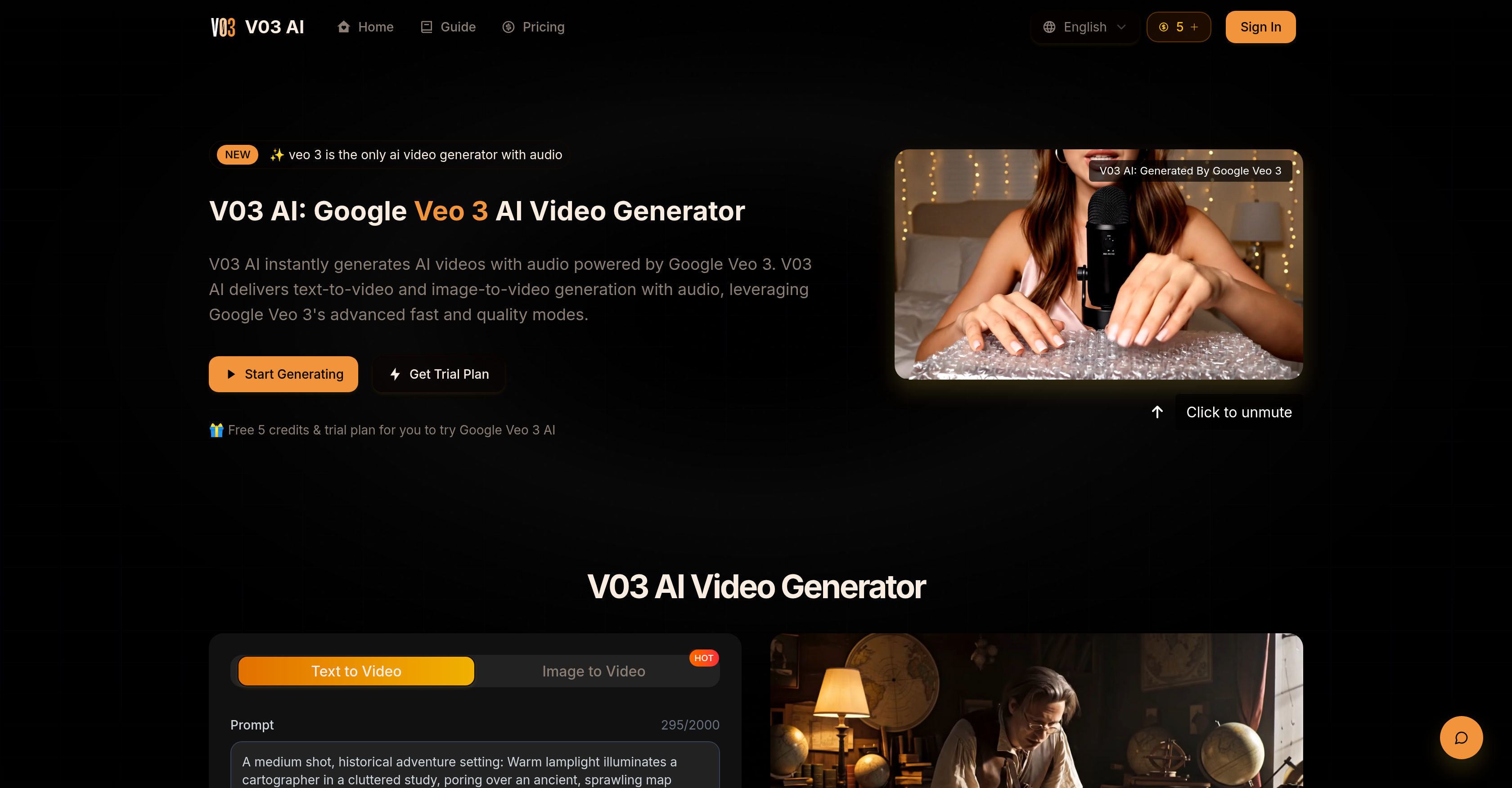 V03 AI Video Generator - Screenshot showing the interface and features of this AI tool