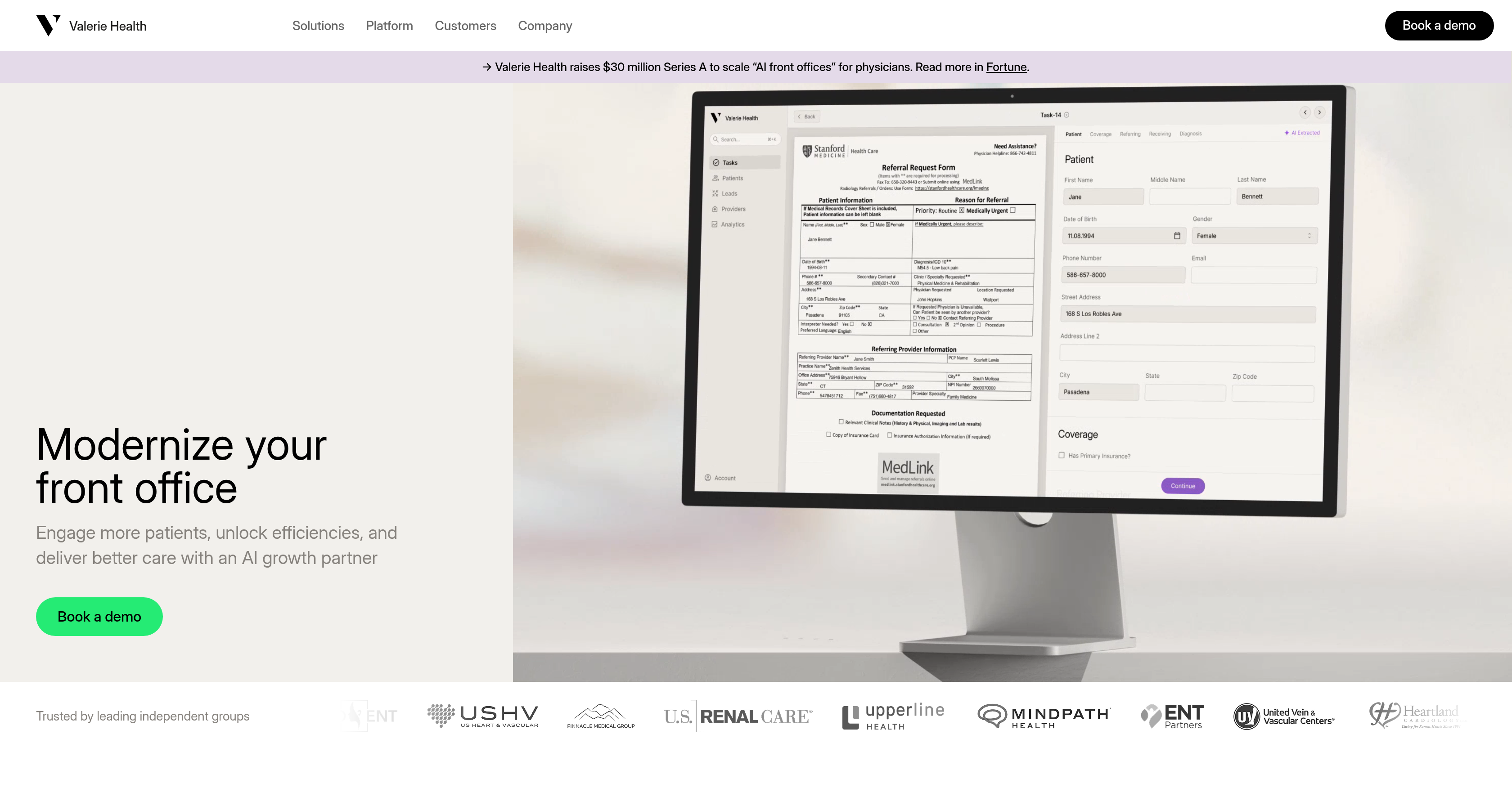 Valerie Health - Screenshot showing the interface and features of this AI tool