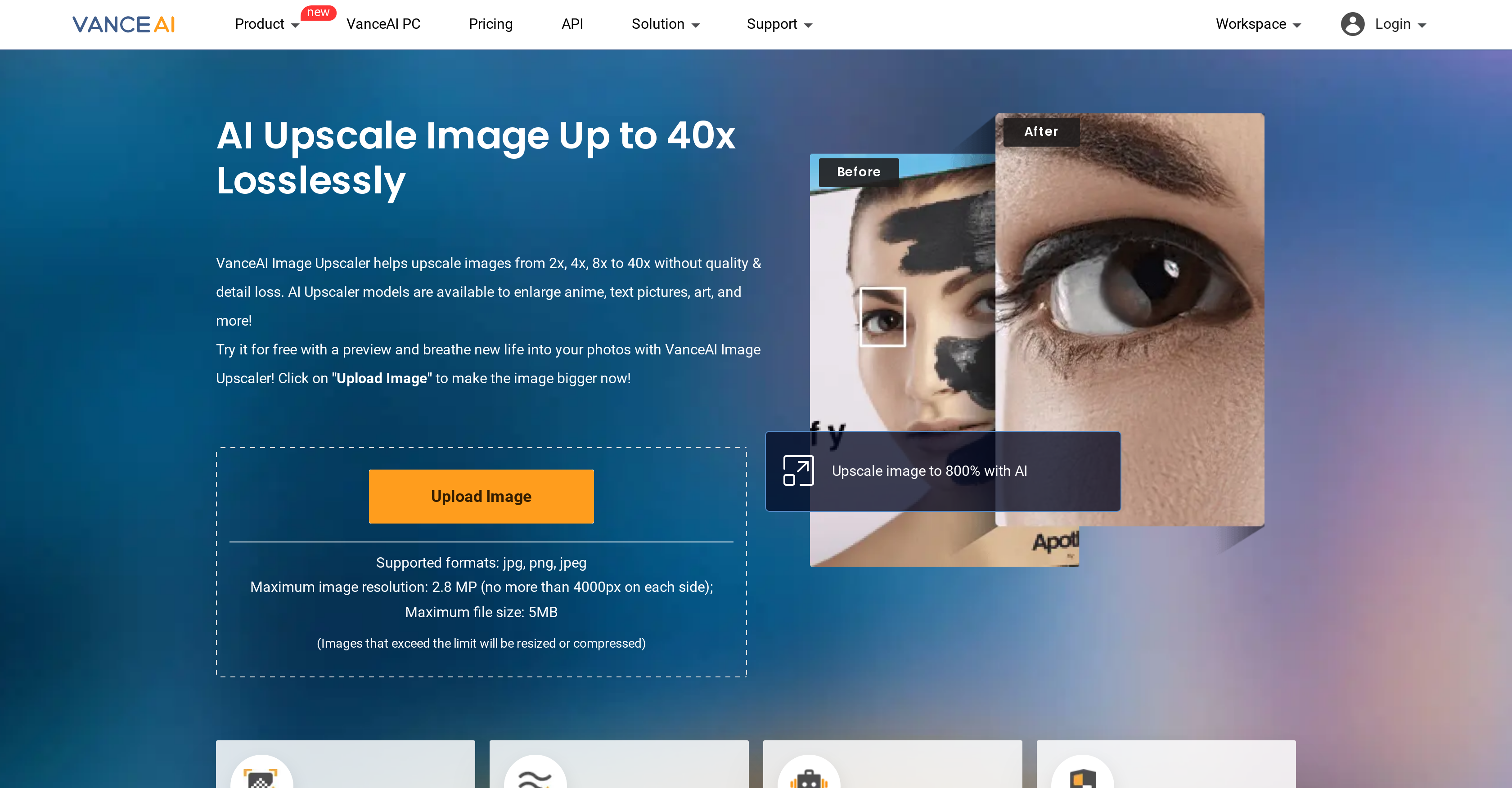 VanceAI Image Upscaler - Screenshot showing the interface and features of this AI tool