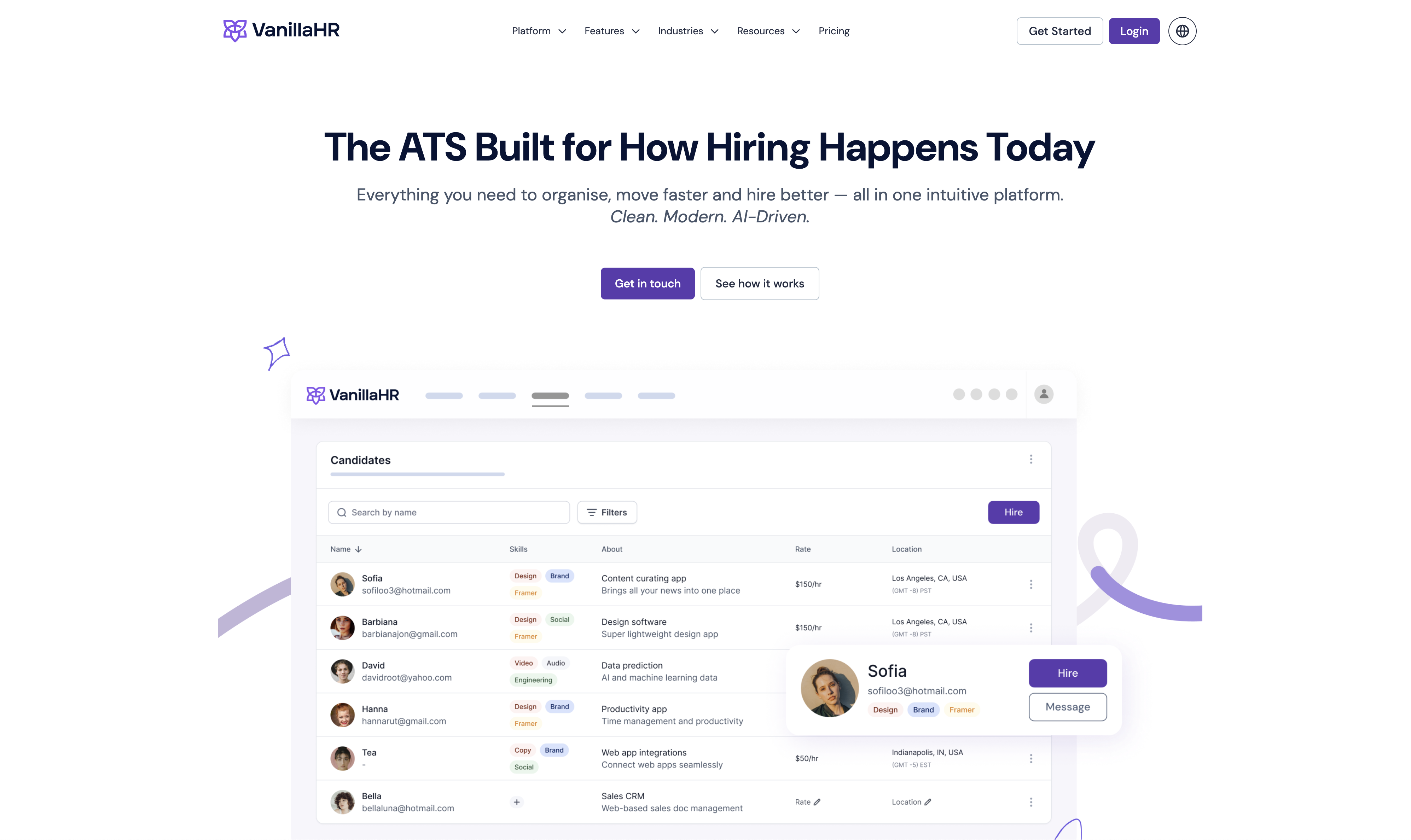 VanillaHR Hiring Platform - Screenshot showing the interface and features of this AI tool