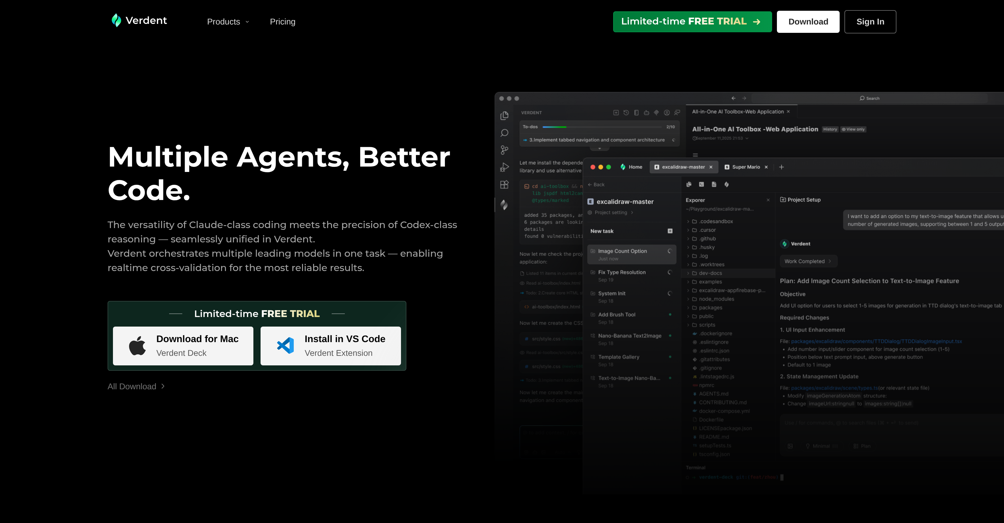 Verdent AI - Screenshot showing the interface and features of this AI tool