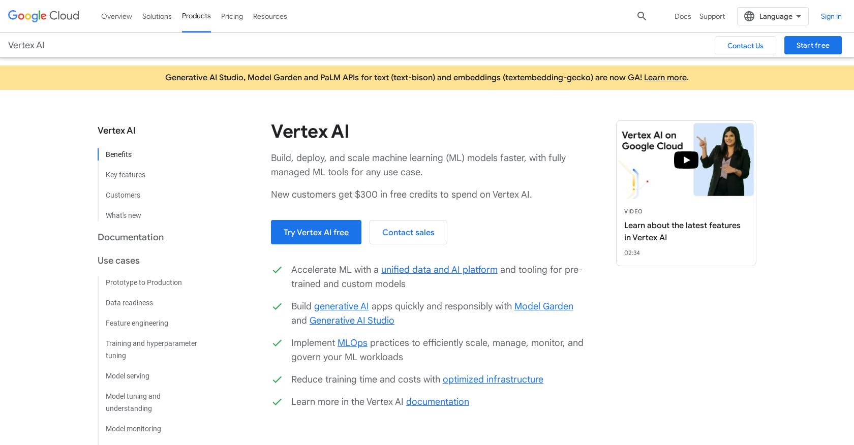 Vertex AI - Screenshot showing the interface and features of this AI tool