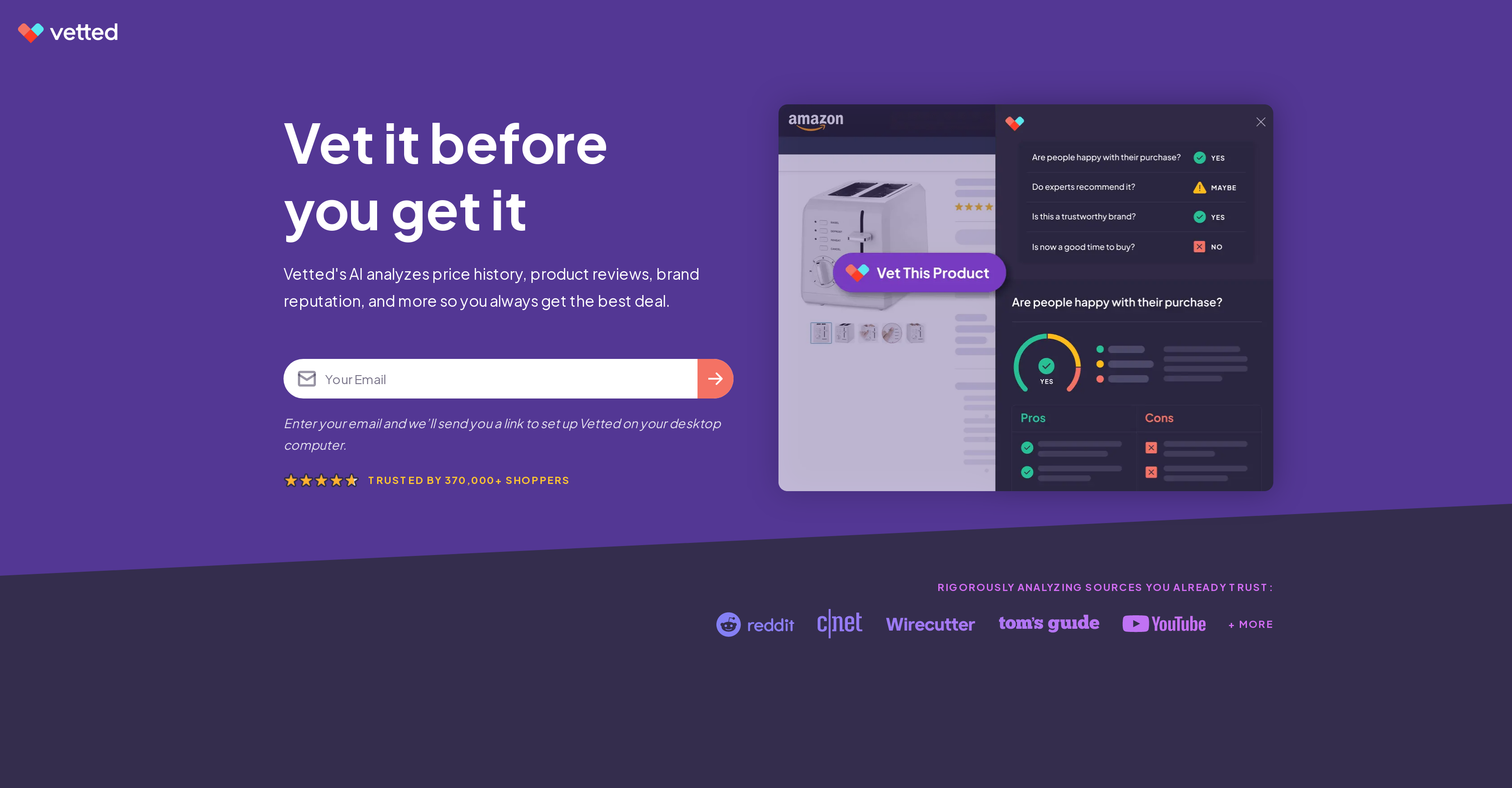 VettedAI - Screenshot showing the interface and features of this AI tool