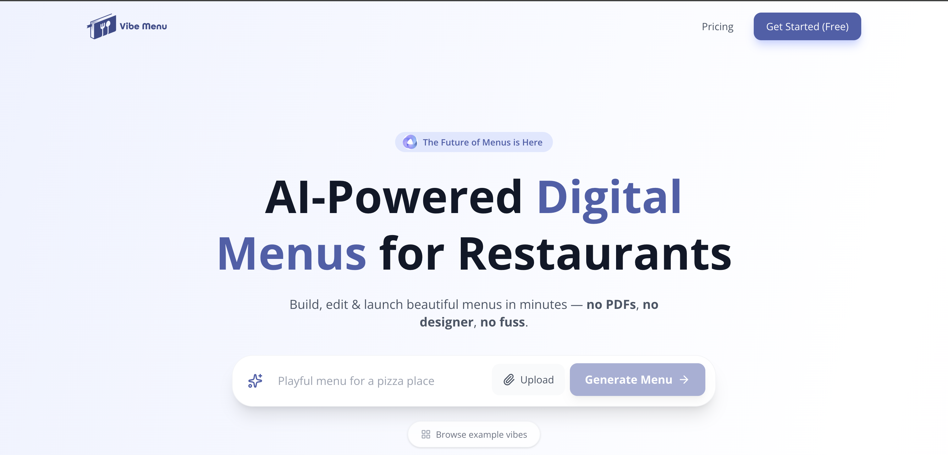 Vibe Menu - Screenshot showing the interface and features of this AI tool