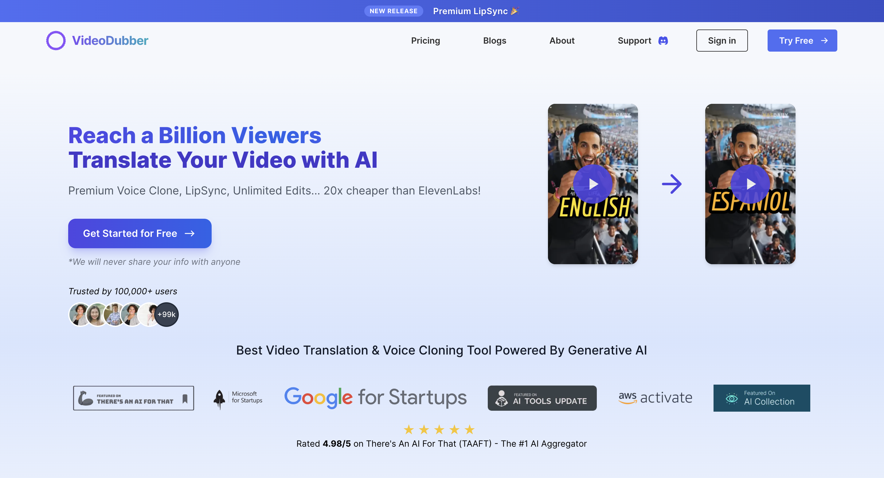 VideoDubber - Screenshot showing the interface and features of this AI tool