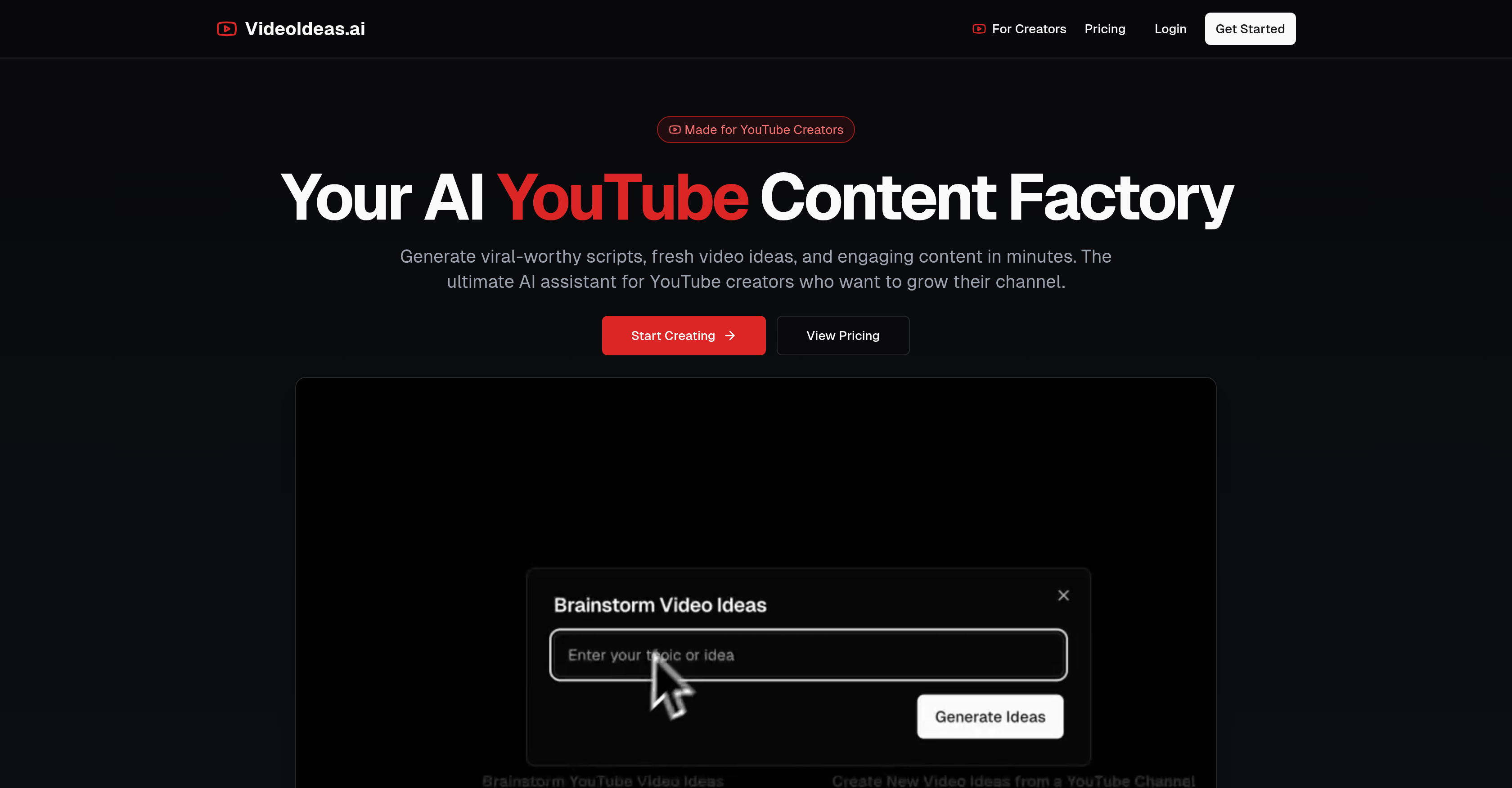 VideoIdeas.ai - Screenshot showing the interface and features of this AI tool