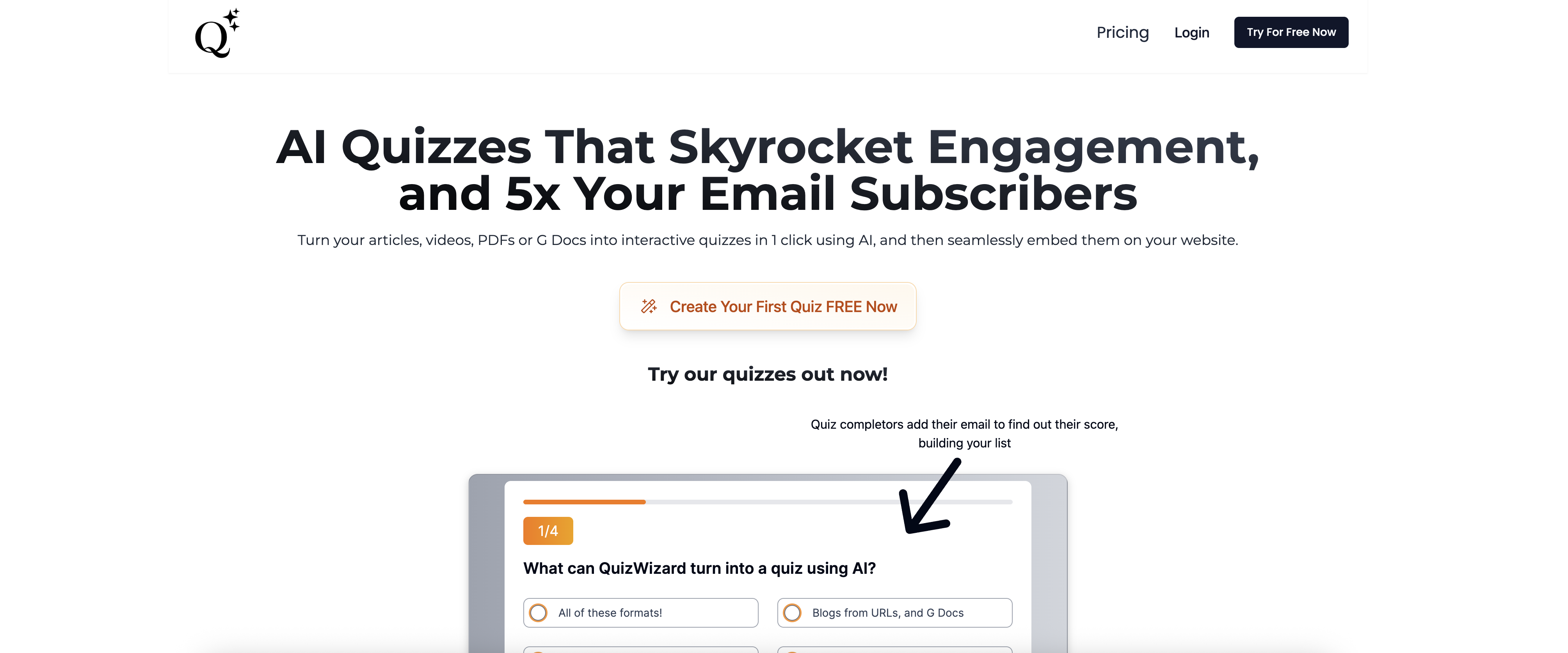 QuizWizard - Screenshot showing the interface and features of this AI tool