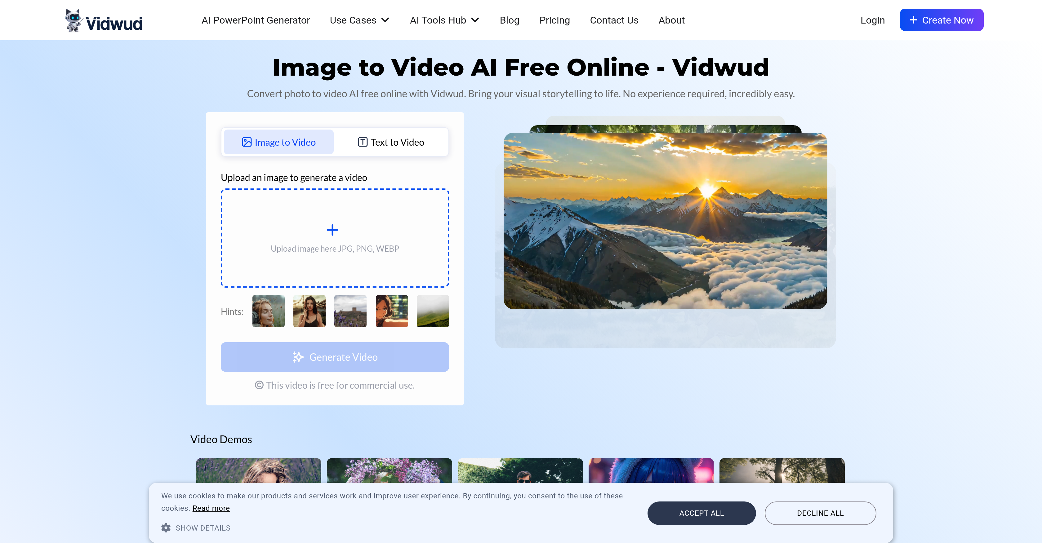 Vidwud - Screenshot showing the interface and features of this AI tool
