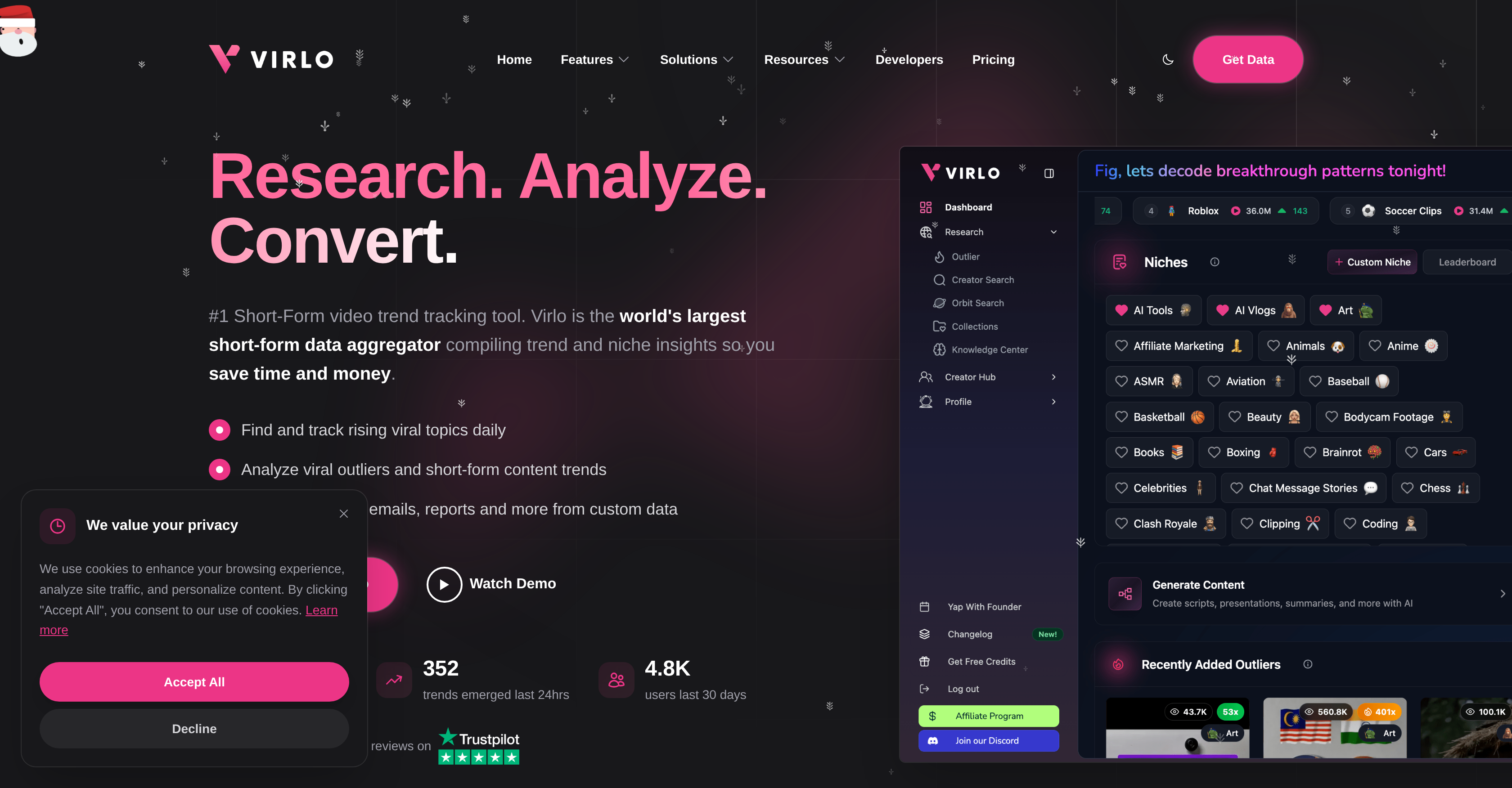 Virlo - Screenshot showing the interface and features of this AI tool