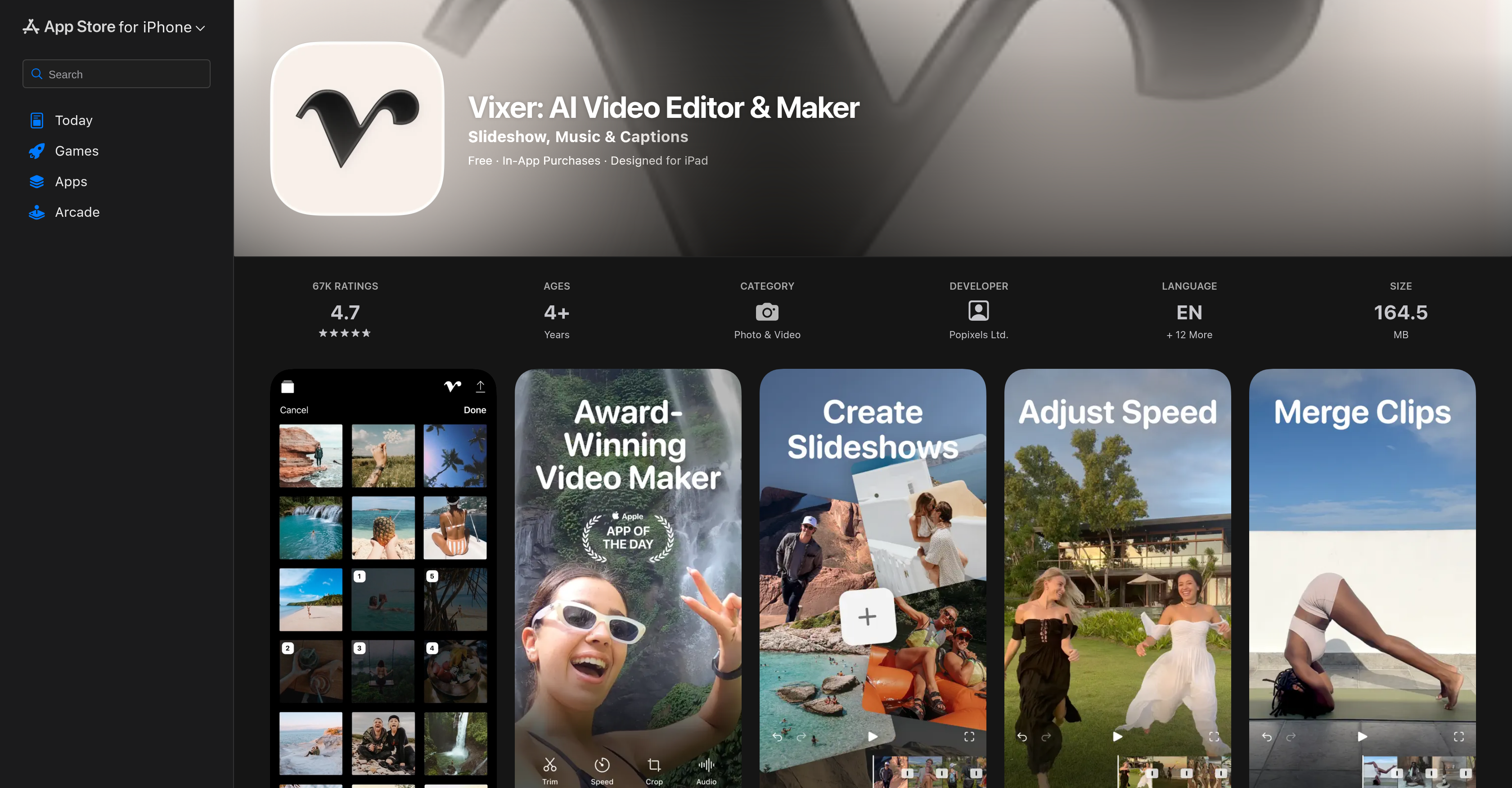 Vixer: AI Video Editor - Screenshot showing the interface and features of this AI tool