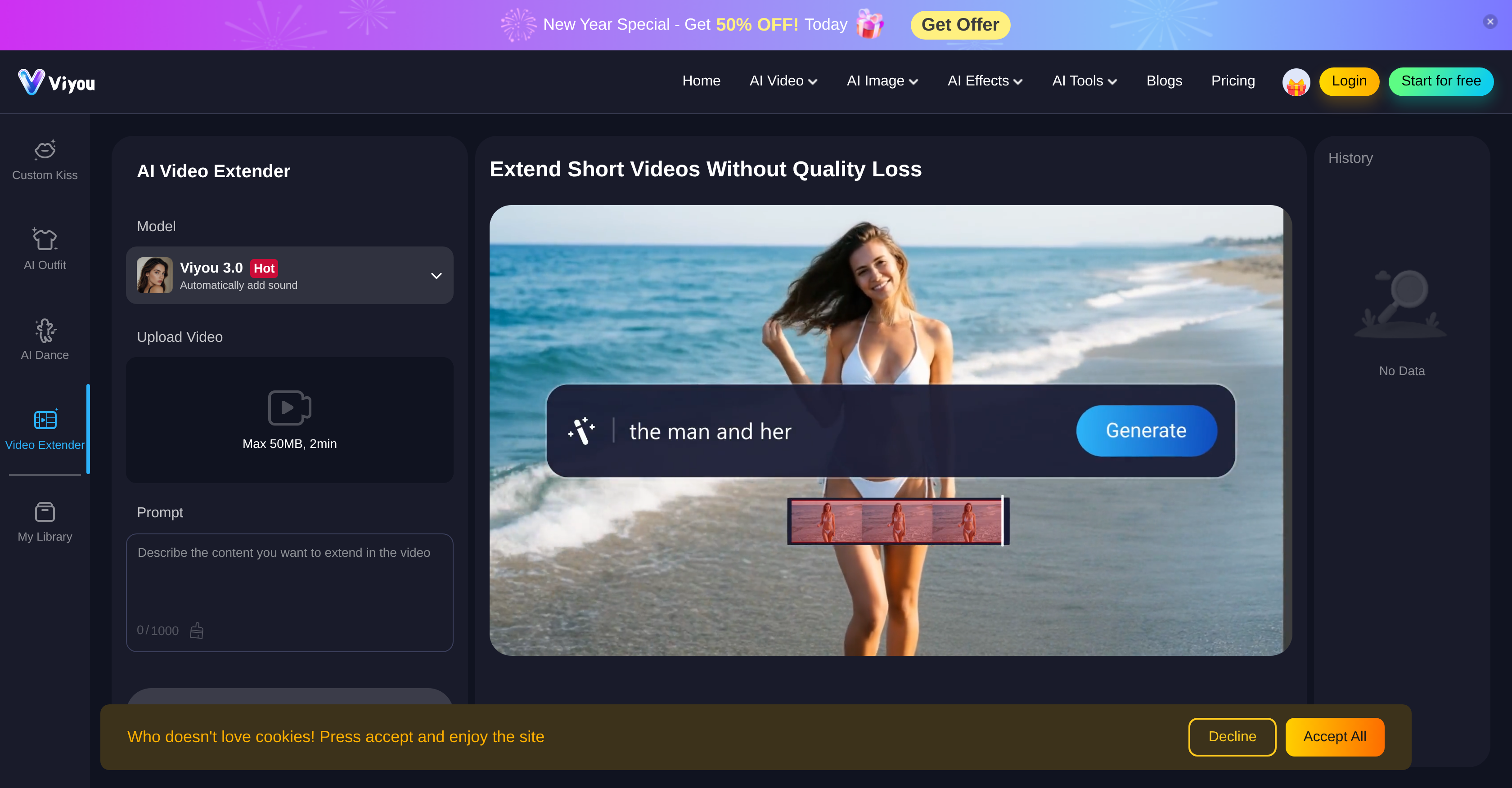 Viyou AI Video Extender - Screenshot showing the interface and features of this AI tool