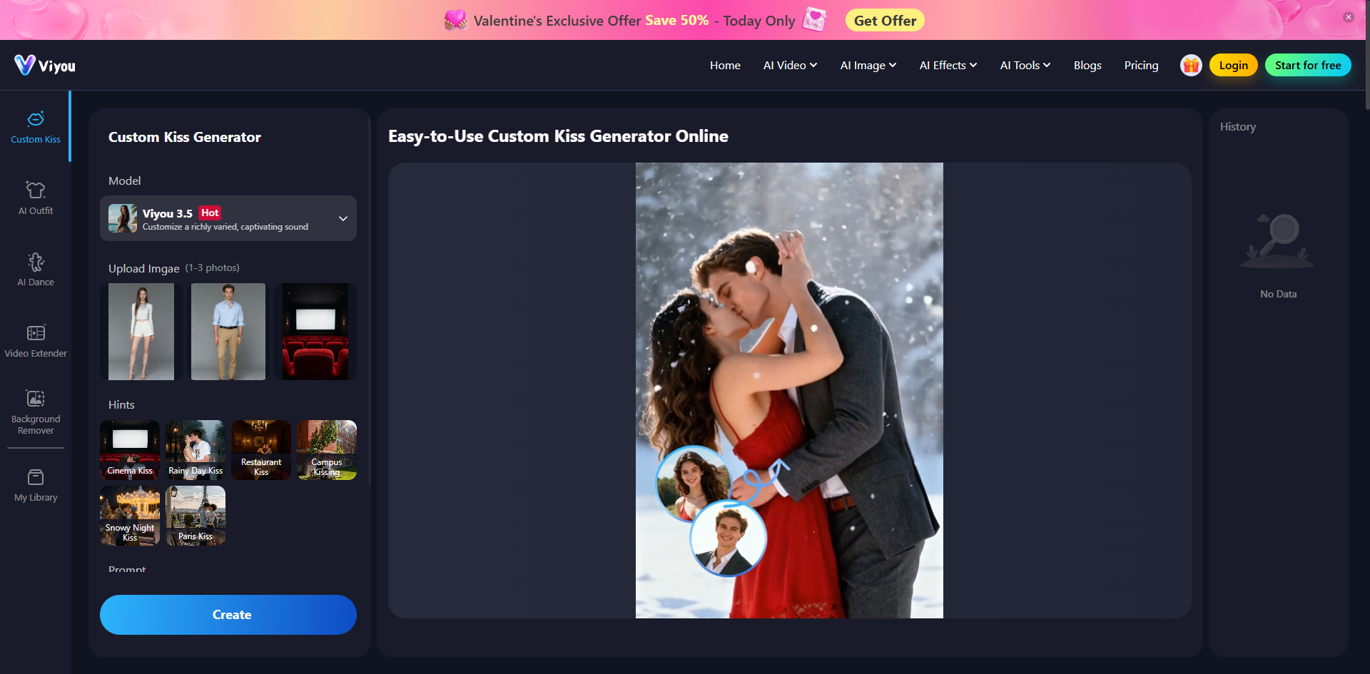 Viyou - Custom Kiss Generator - Screenshot showing the interface and features of this AI tool