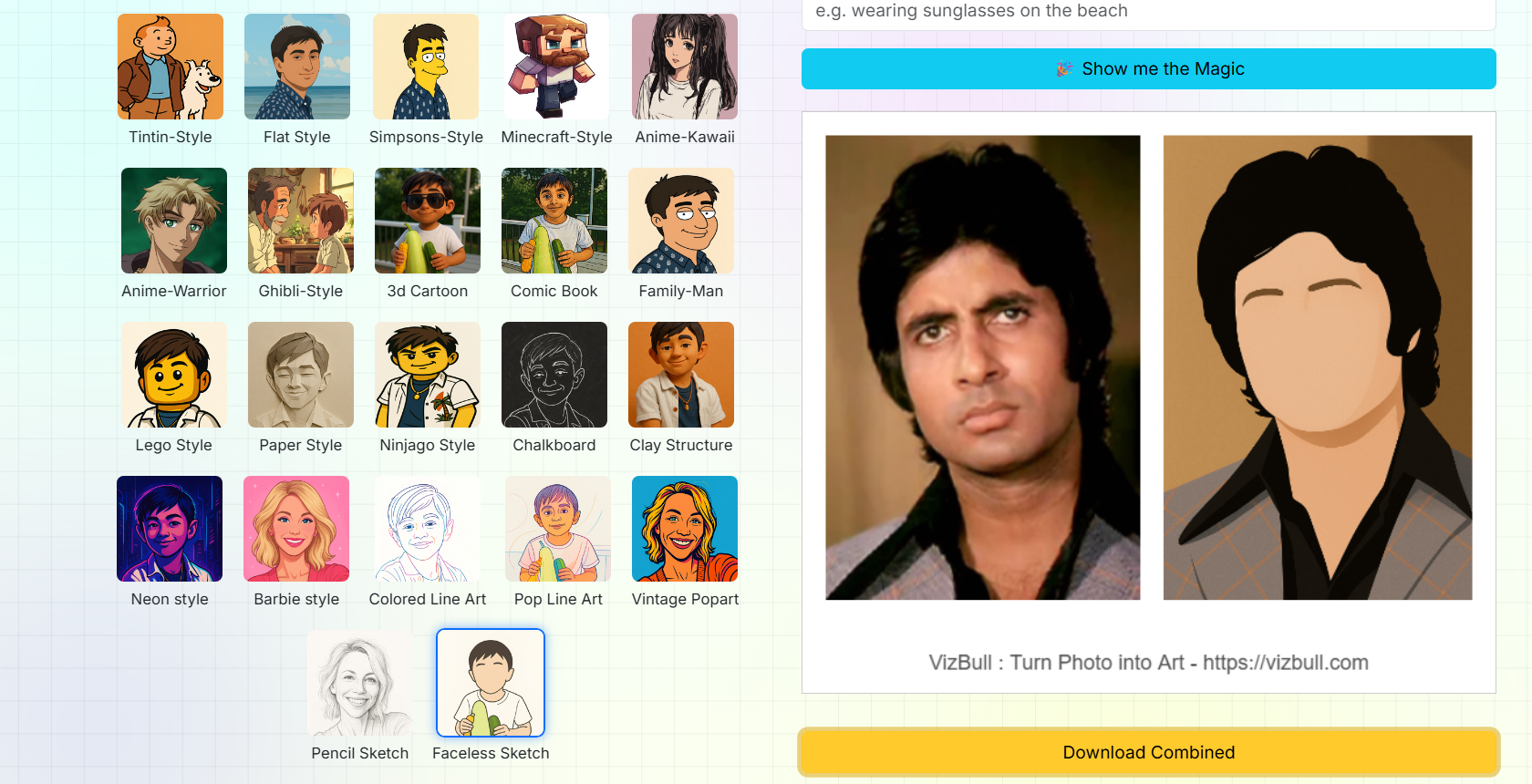 Vizbull - Screenshot showing the interface and features of this AI tool