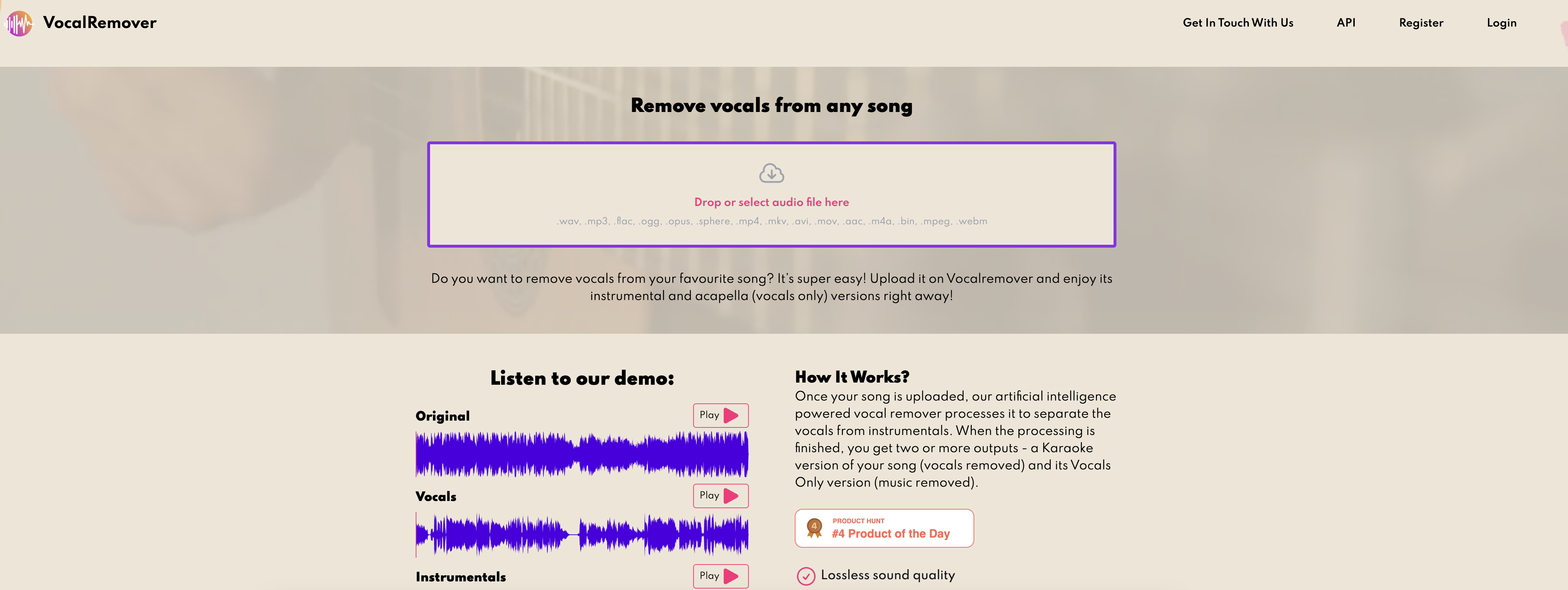 Vocalremover - Screenshot showing the interface and features of this AI tool