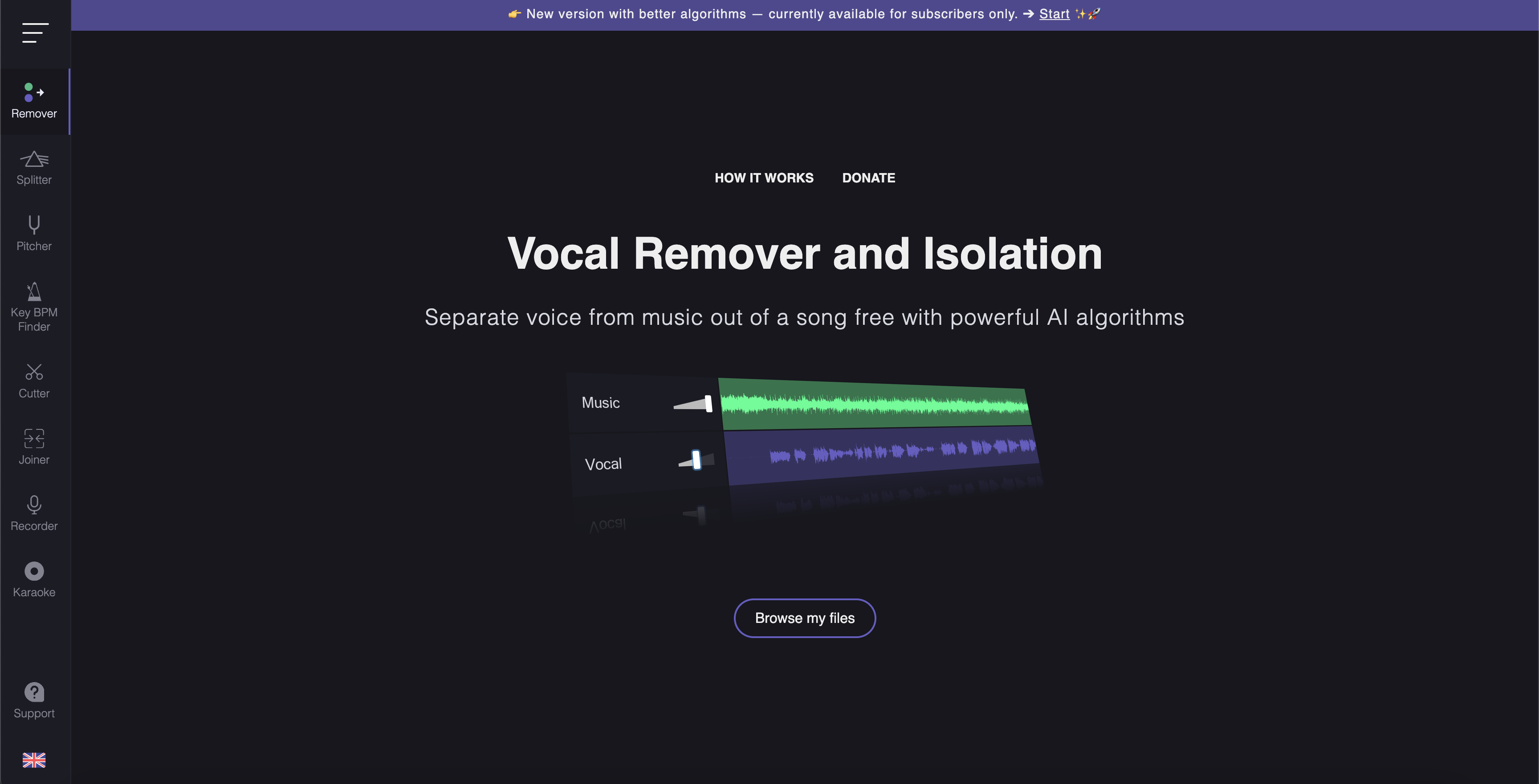 Vocalremover - Screenshot showing the interface and features of this AI tool