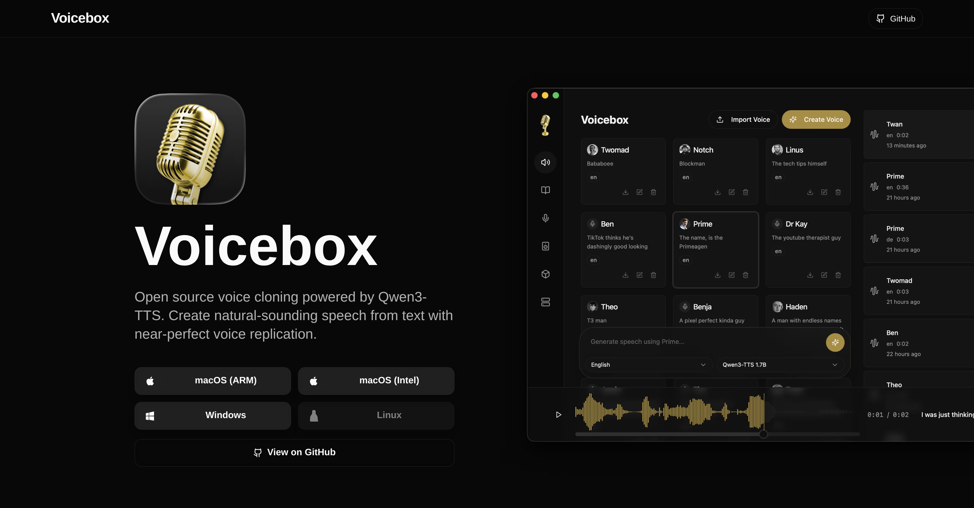 Voicebox - Screenshot showing the interface and features of this AI tool