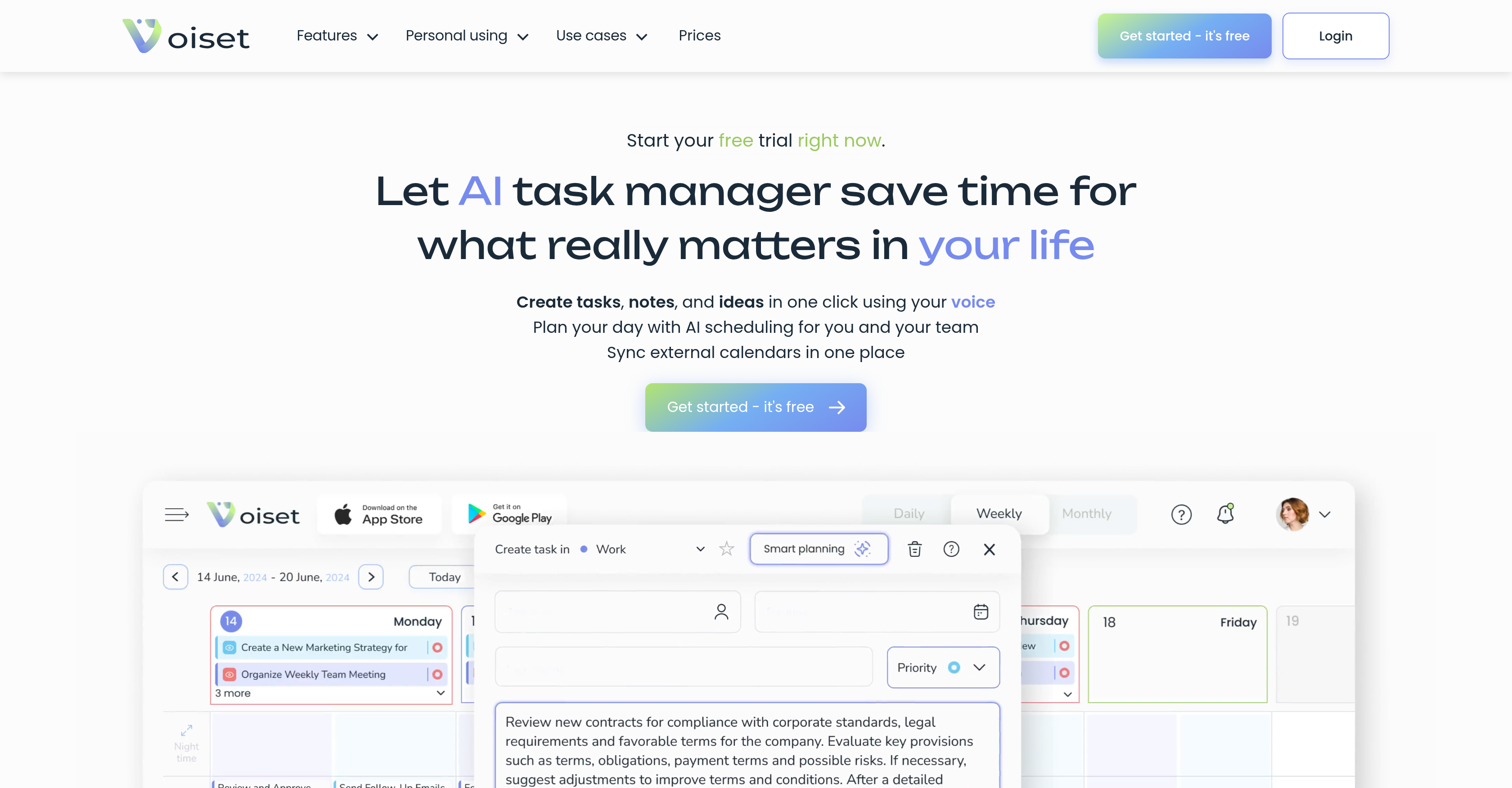 Voiset - Screenshot showing the interface and features of this AI tool