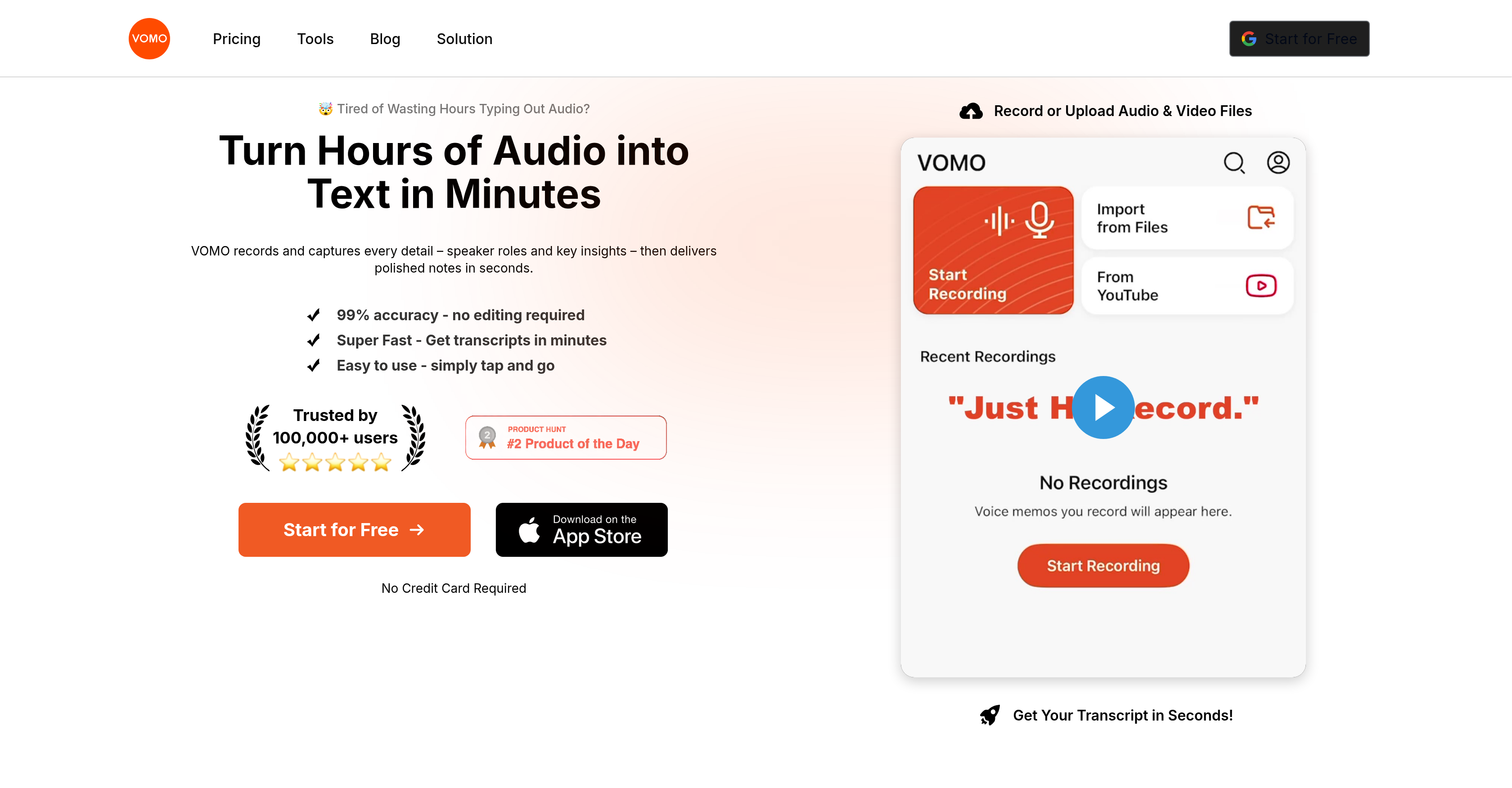 VOMO AI - Screenshot showing the interface and features of this AI tool