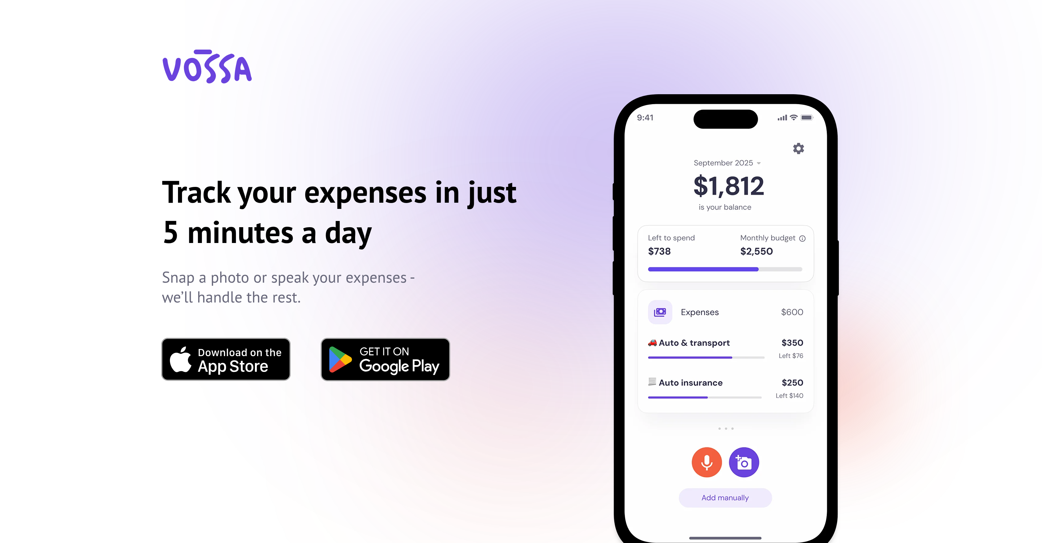 Vossa: AI expense tracker - Screenshot showing the interface and features of this AI tool