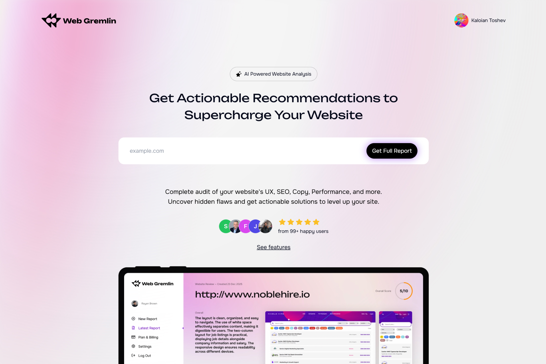 Web Gremlinv1.1.0 - Screenshot showing the interface and features of this AI tool