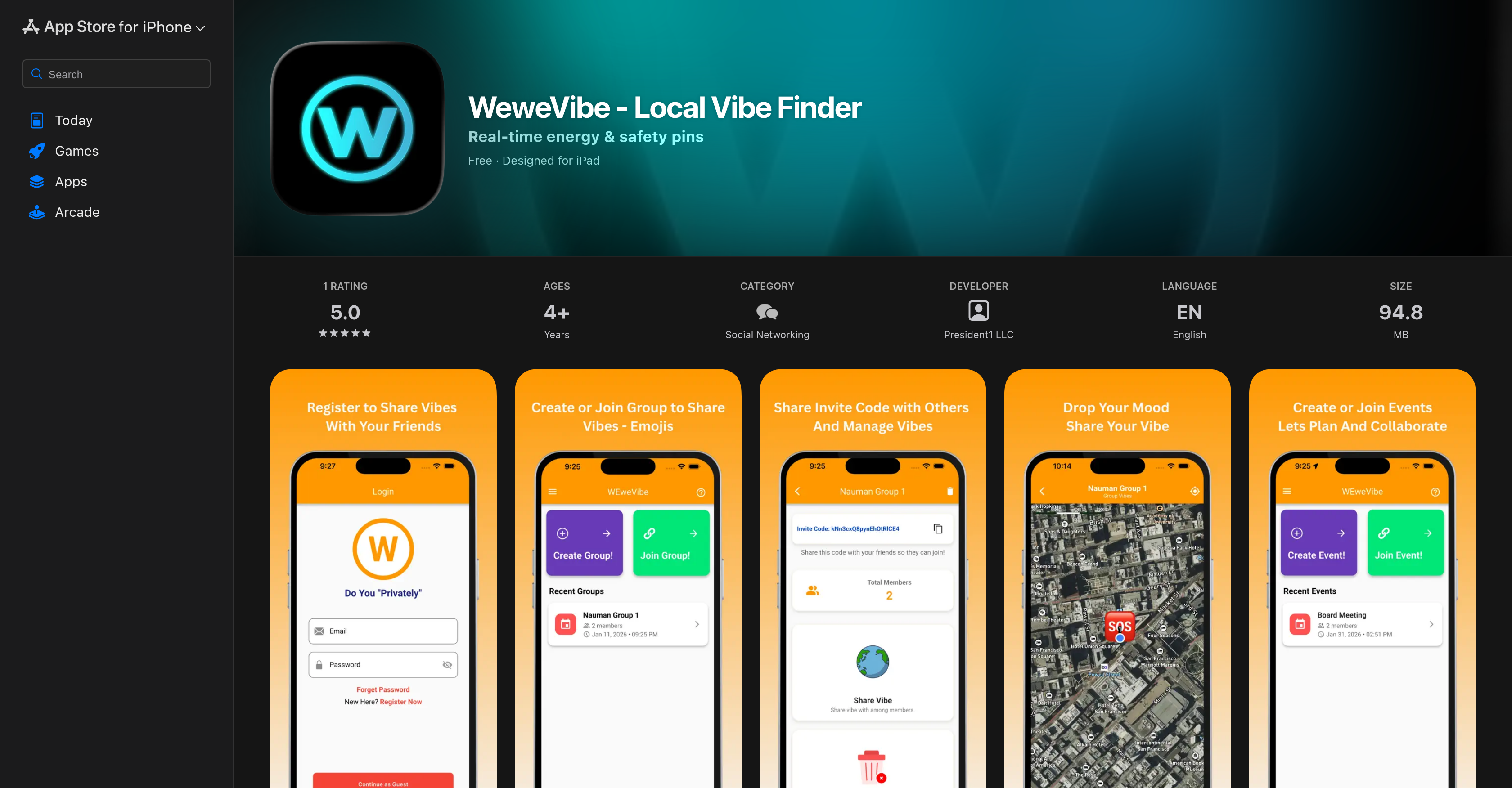 WeweVibe - Private Vibe Finder, Private Group and saf... - Screenshot showing the interface and features of this AI tool