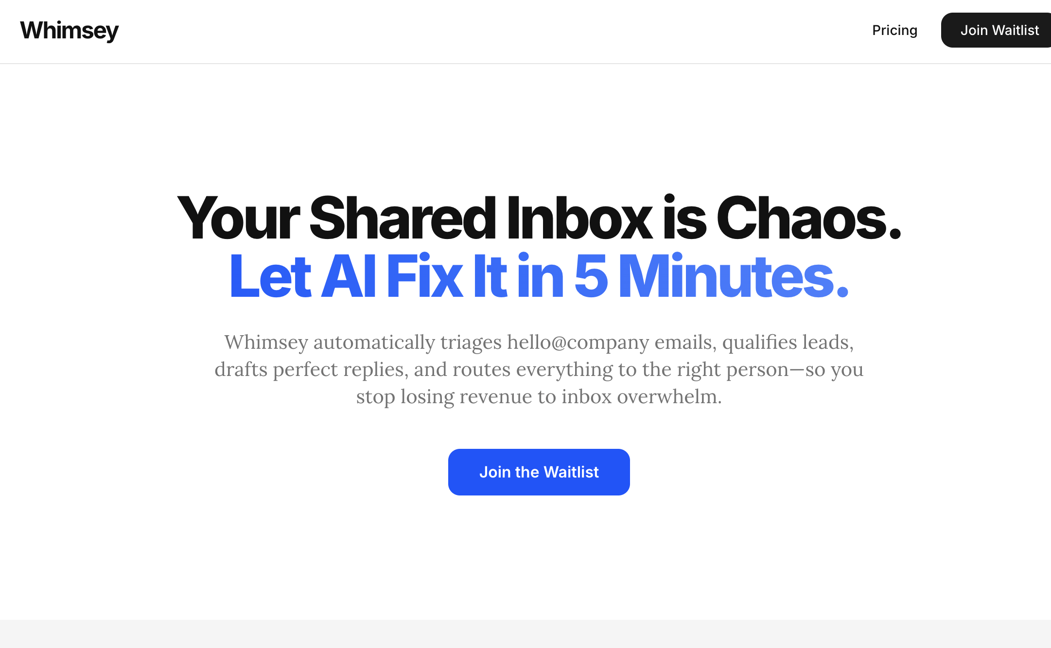 Whimsey: The AI Shared Inbox for Your Businessv3 - Screenshot showing the interface and features of this AI tool