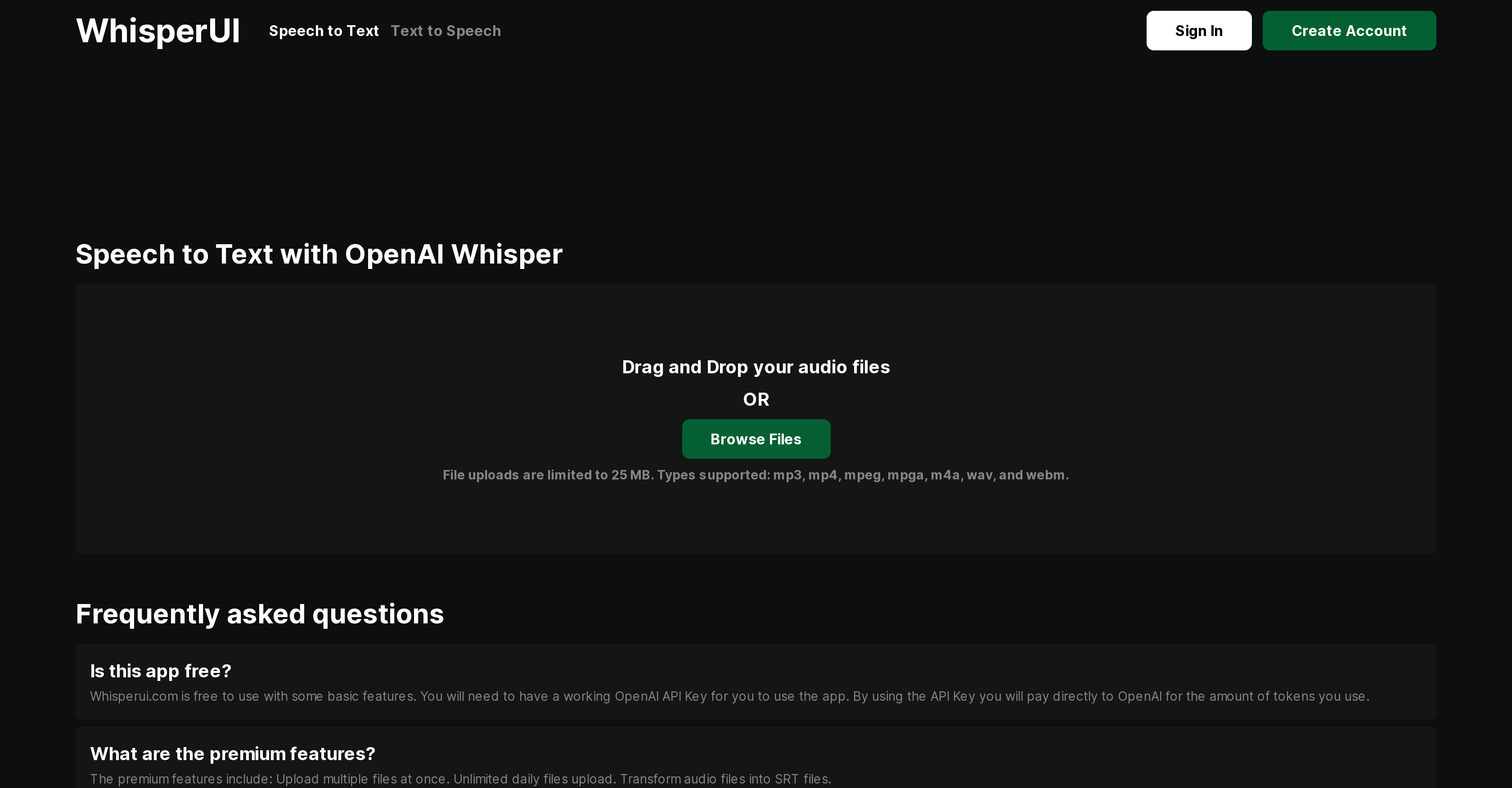 WhisperUI - Screenshot showing the interface and features of this AI tool