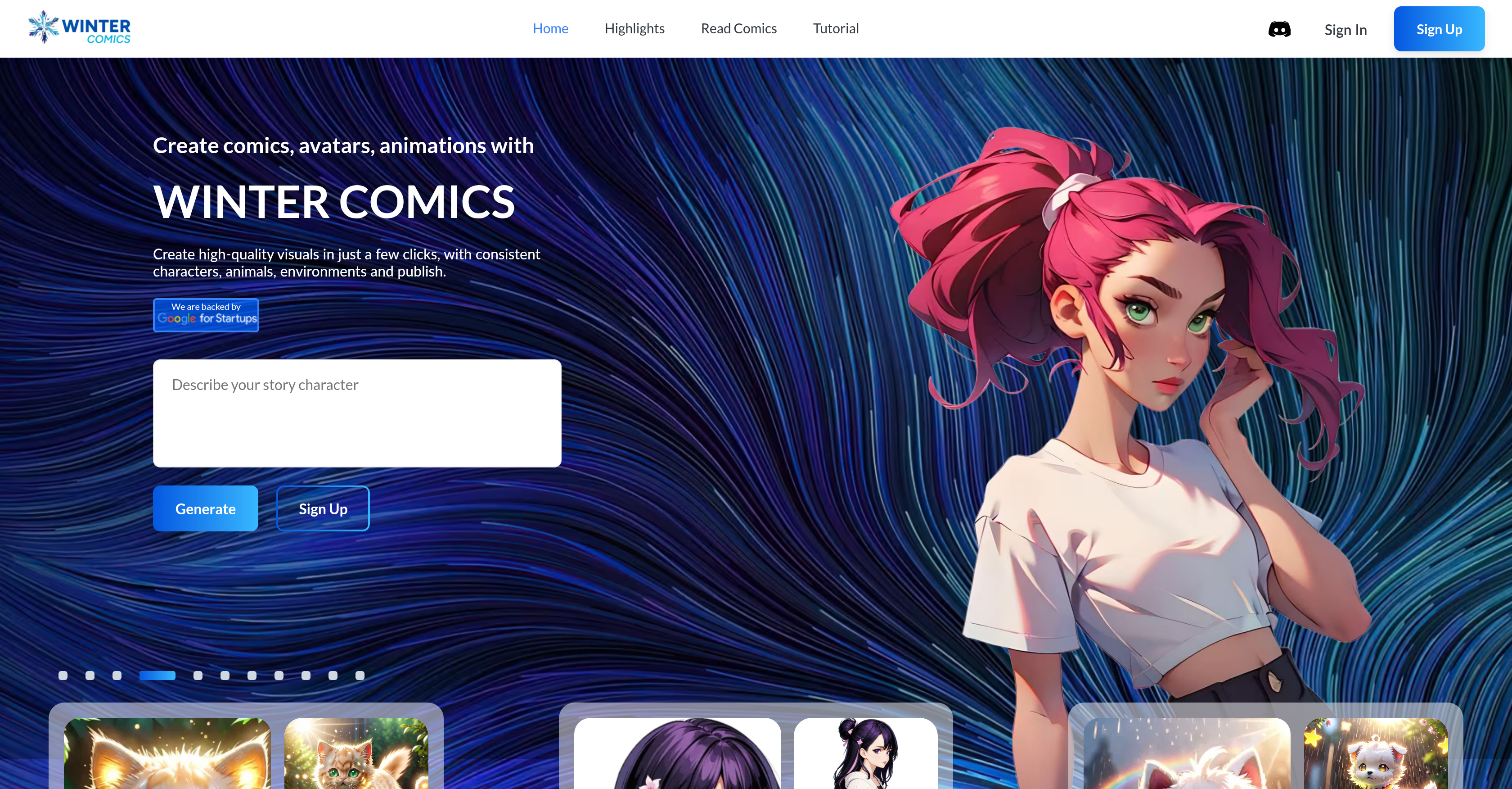 Winter Comics - Screenshot showing the interface and features of this AI tool