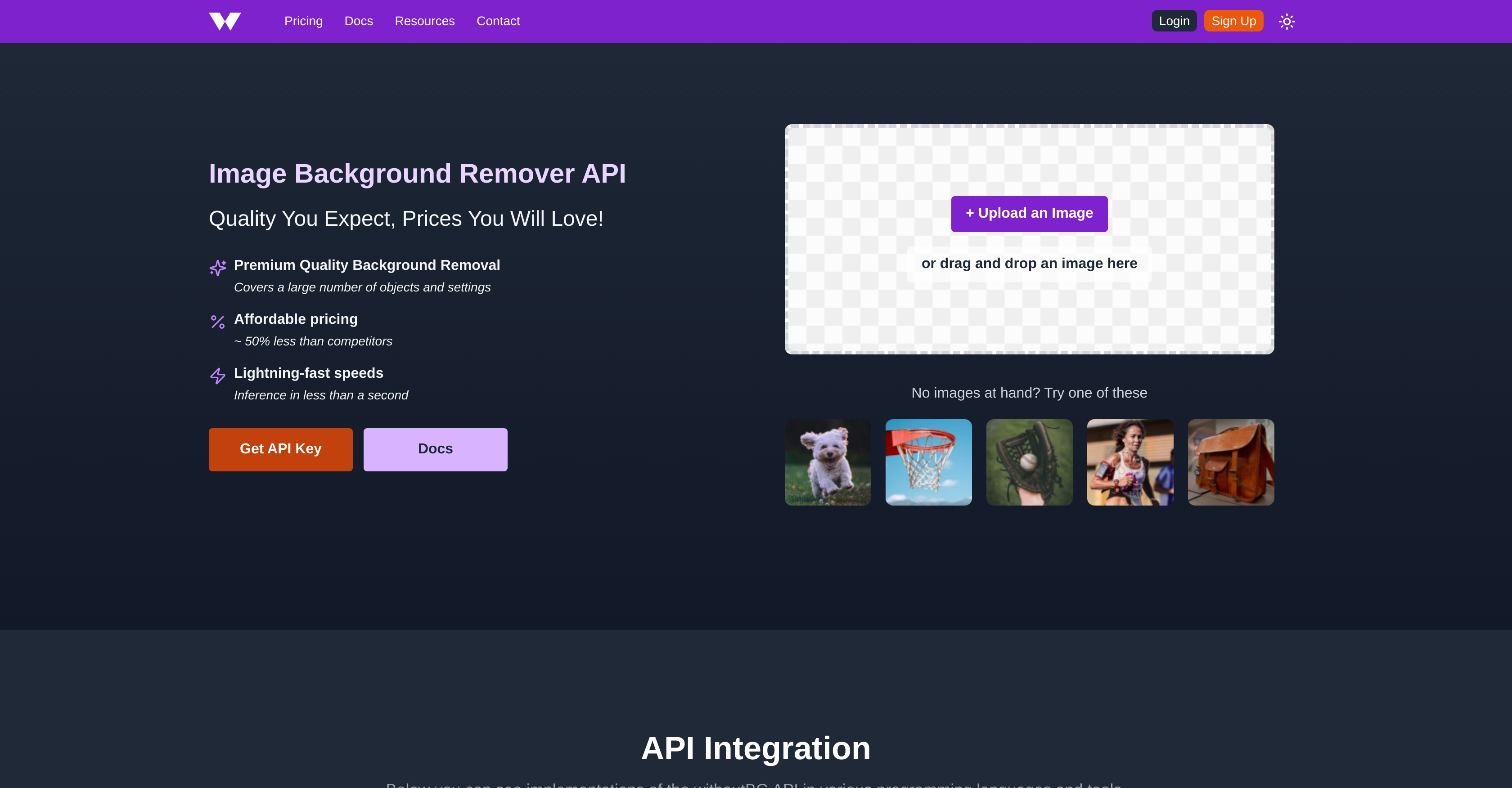 withoutBG API - Screenshot showing the interface and features of this AI tool