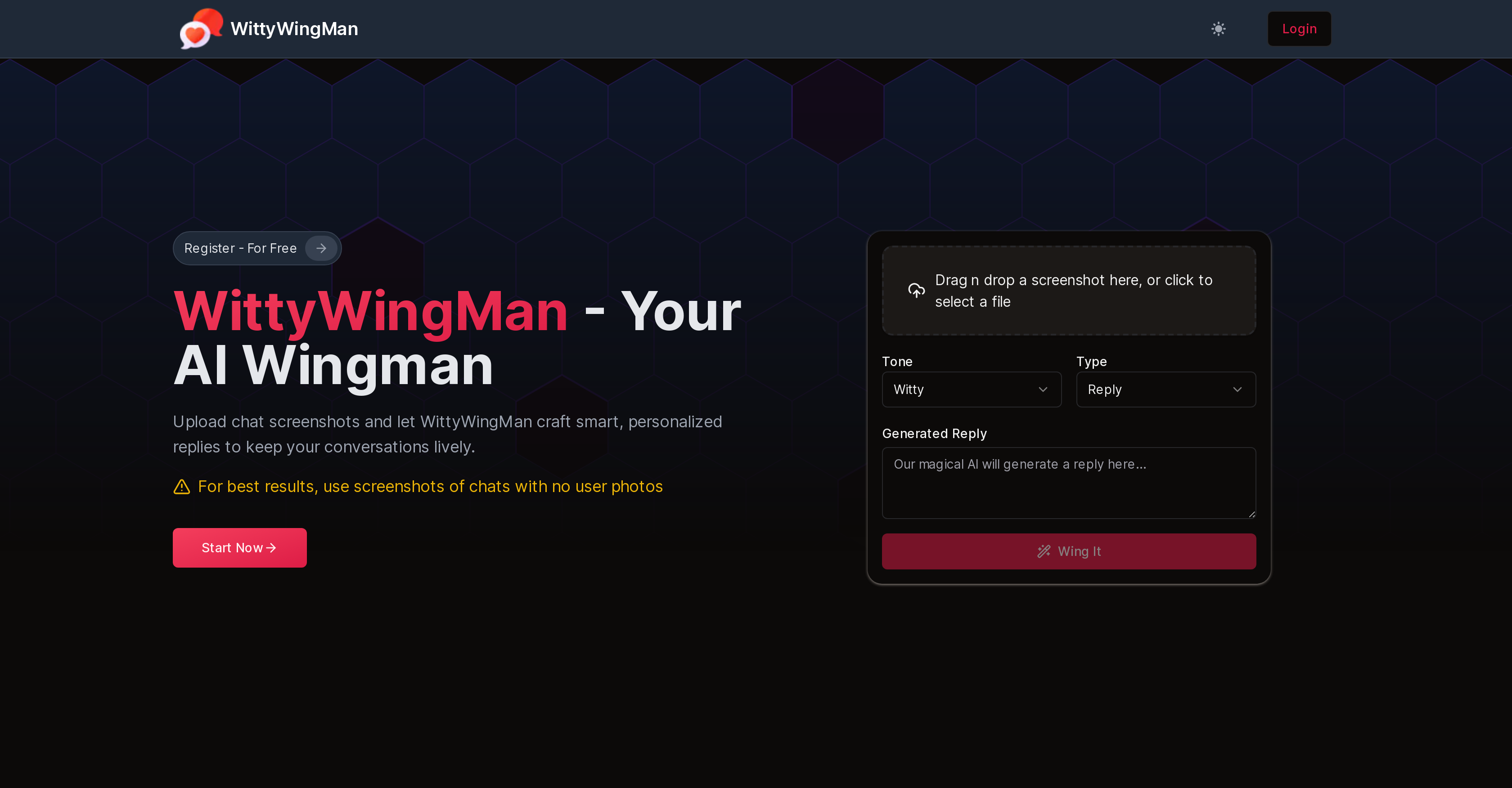 WittyWingMan - Screenshot showing the interface and features of this AI tool