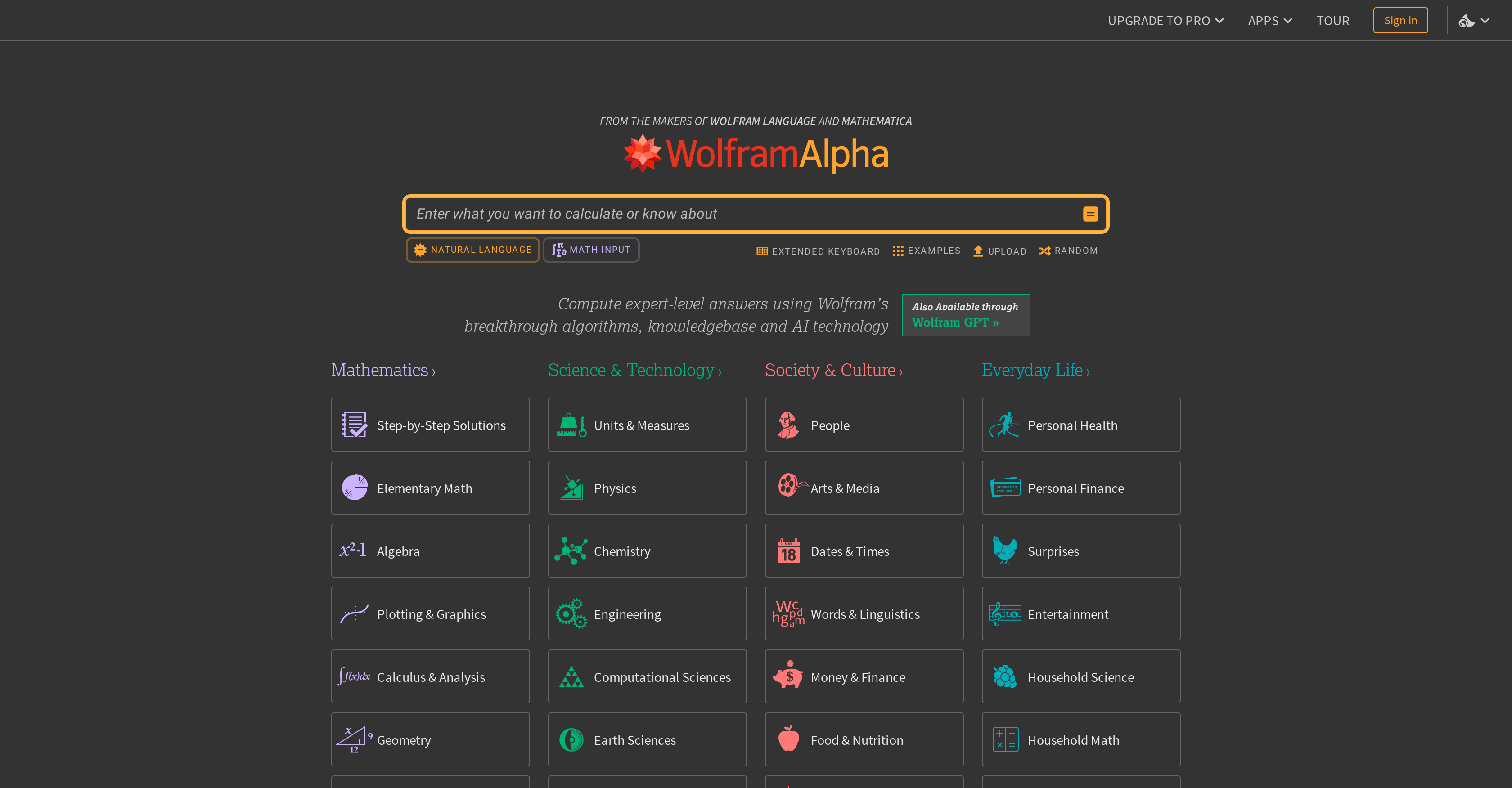 Wolframalpha - Screenshot showing the interface and features of this AI tool