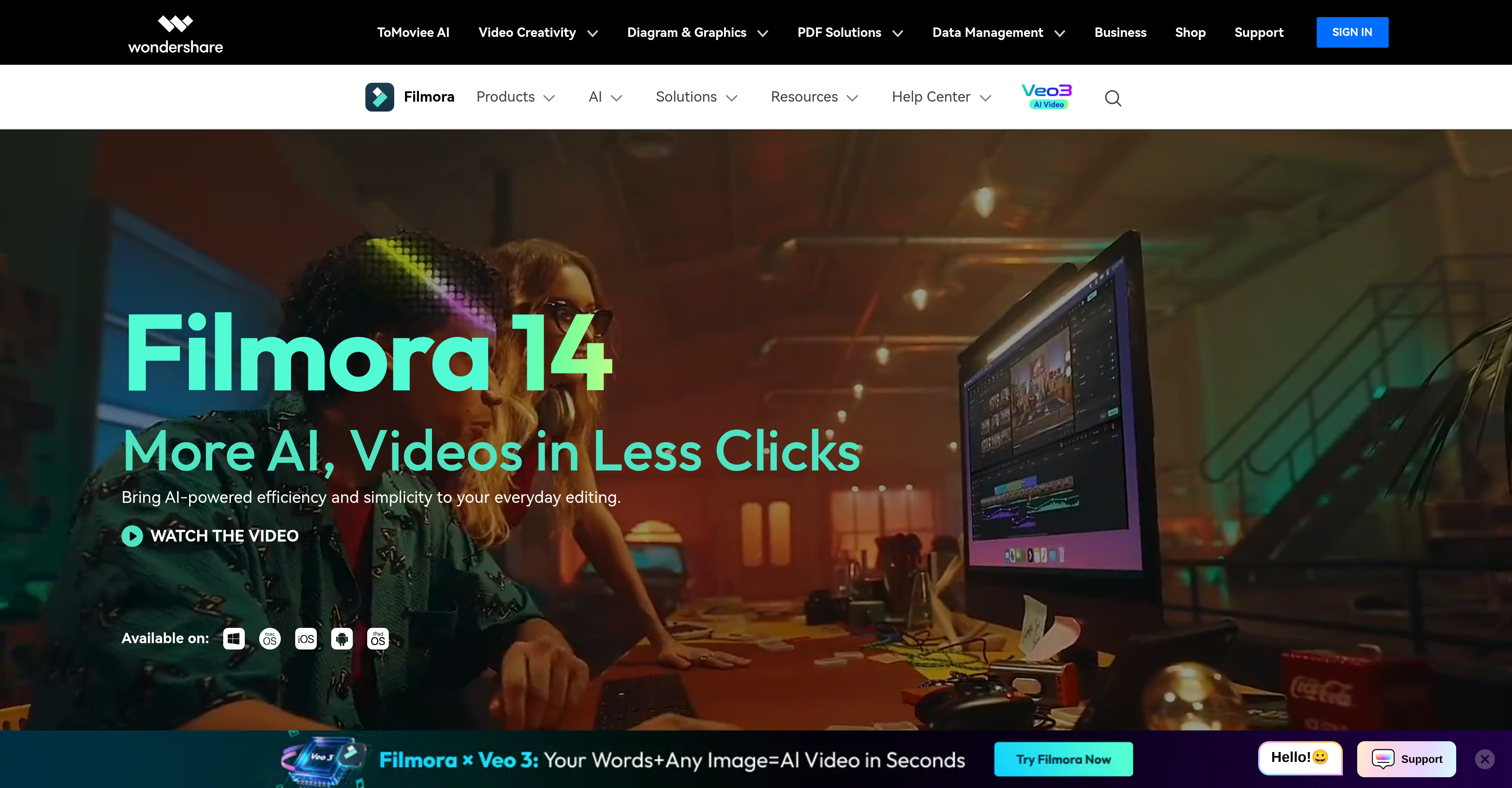 Wondershare Filmora - Screenshot showing the interface and features of this AI tool