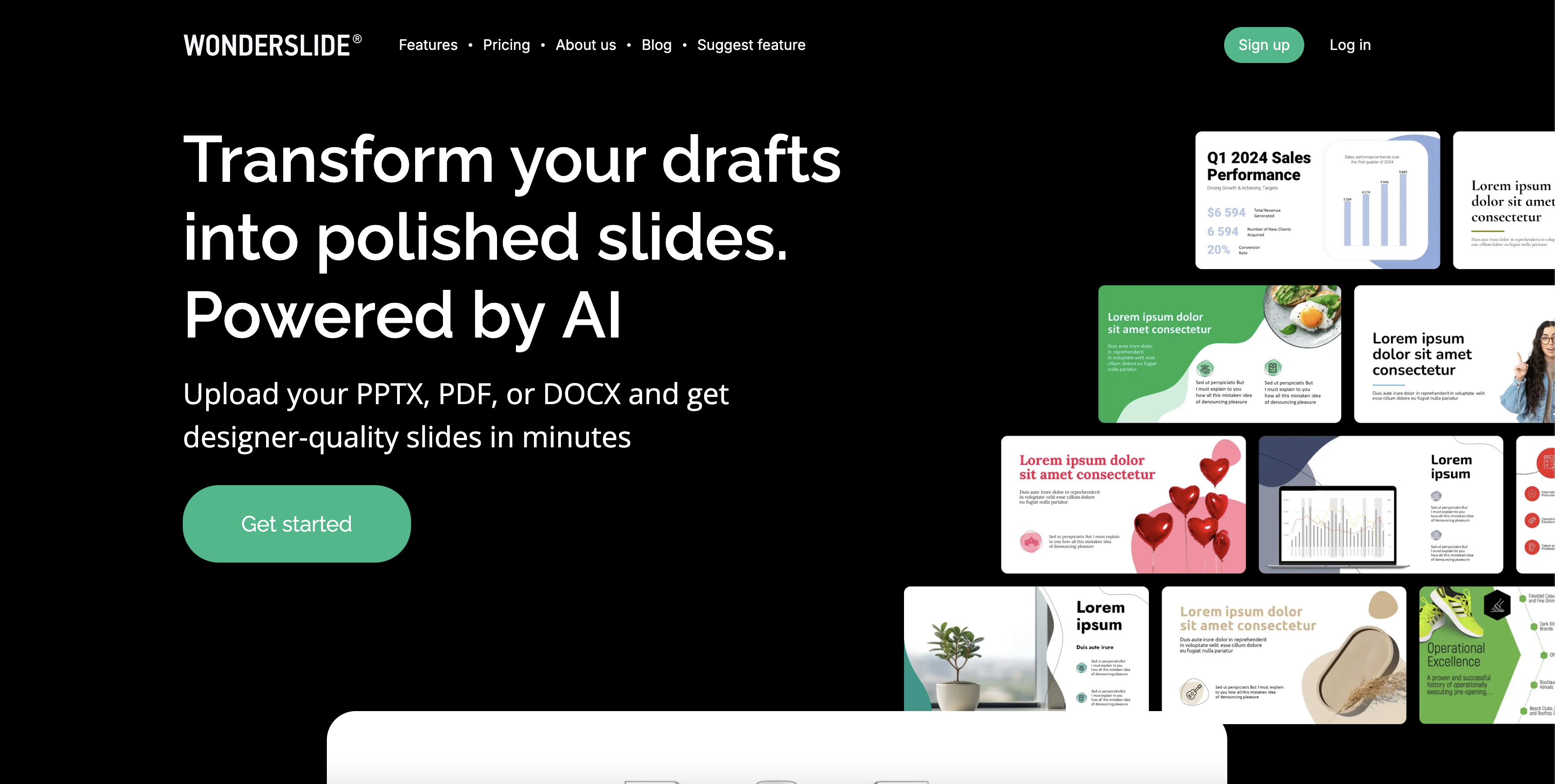 Wonderslide - Screenshot showing the interface and features of this AI tool