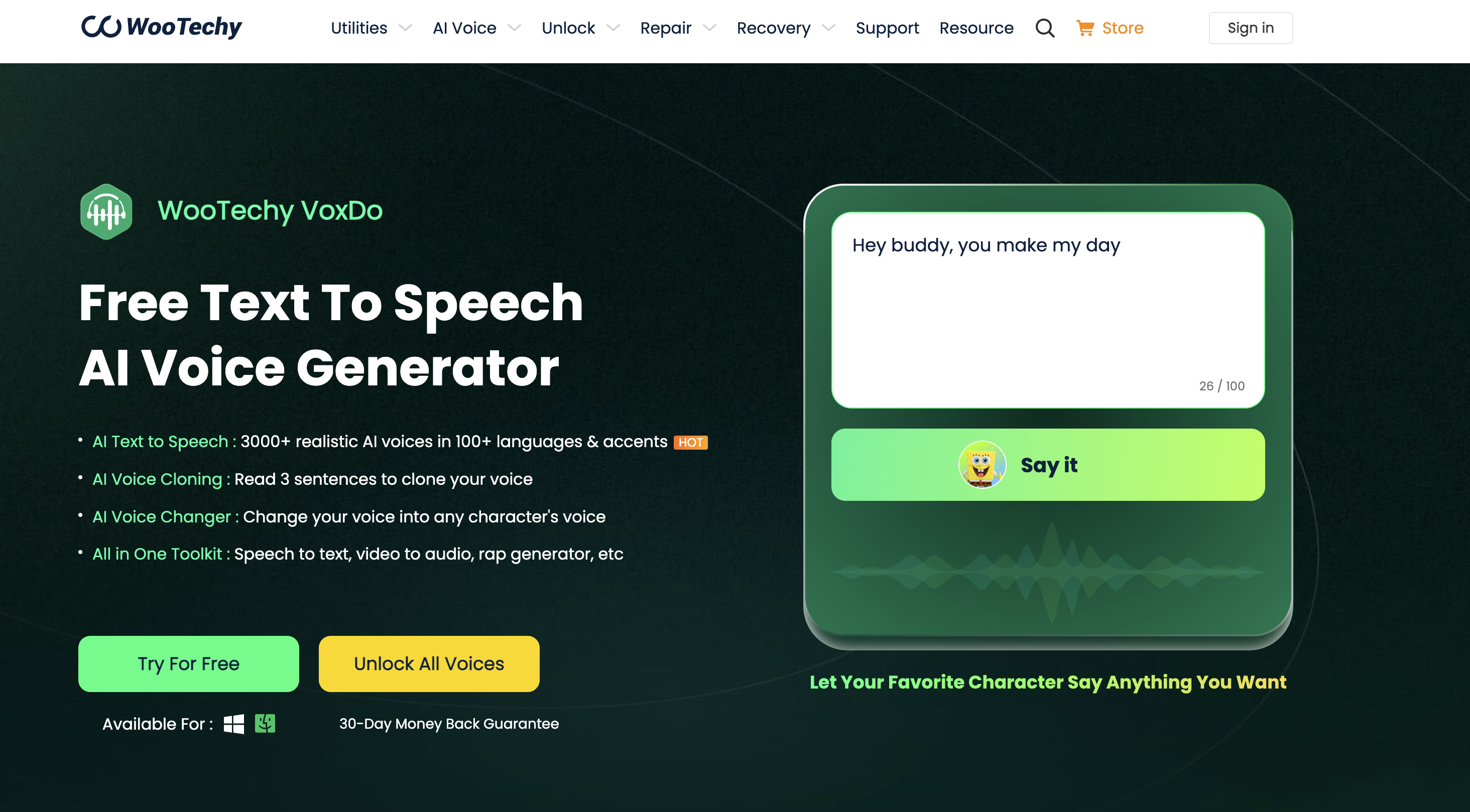 WooTechy VoxDo - Screenshot showing the interface and features of this AI tool